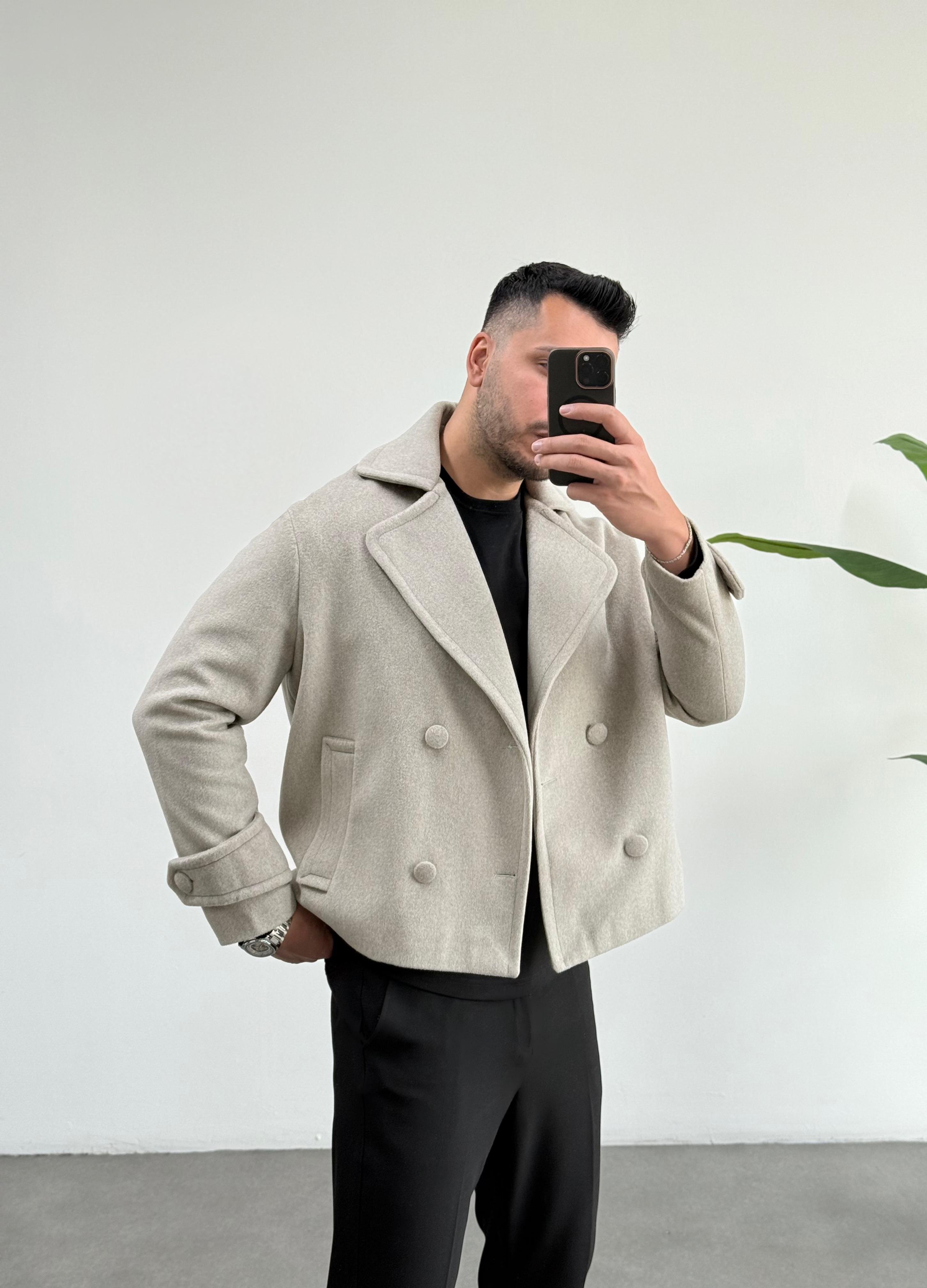 Lux Taş Rengi Oversize Kaşe Ceket