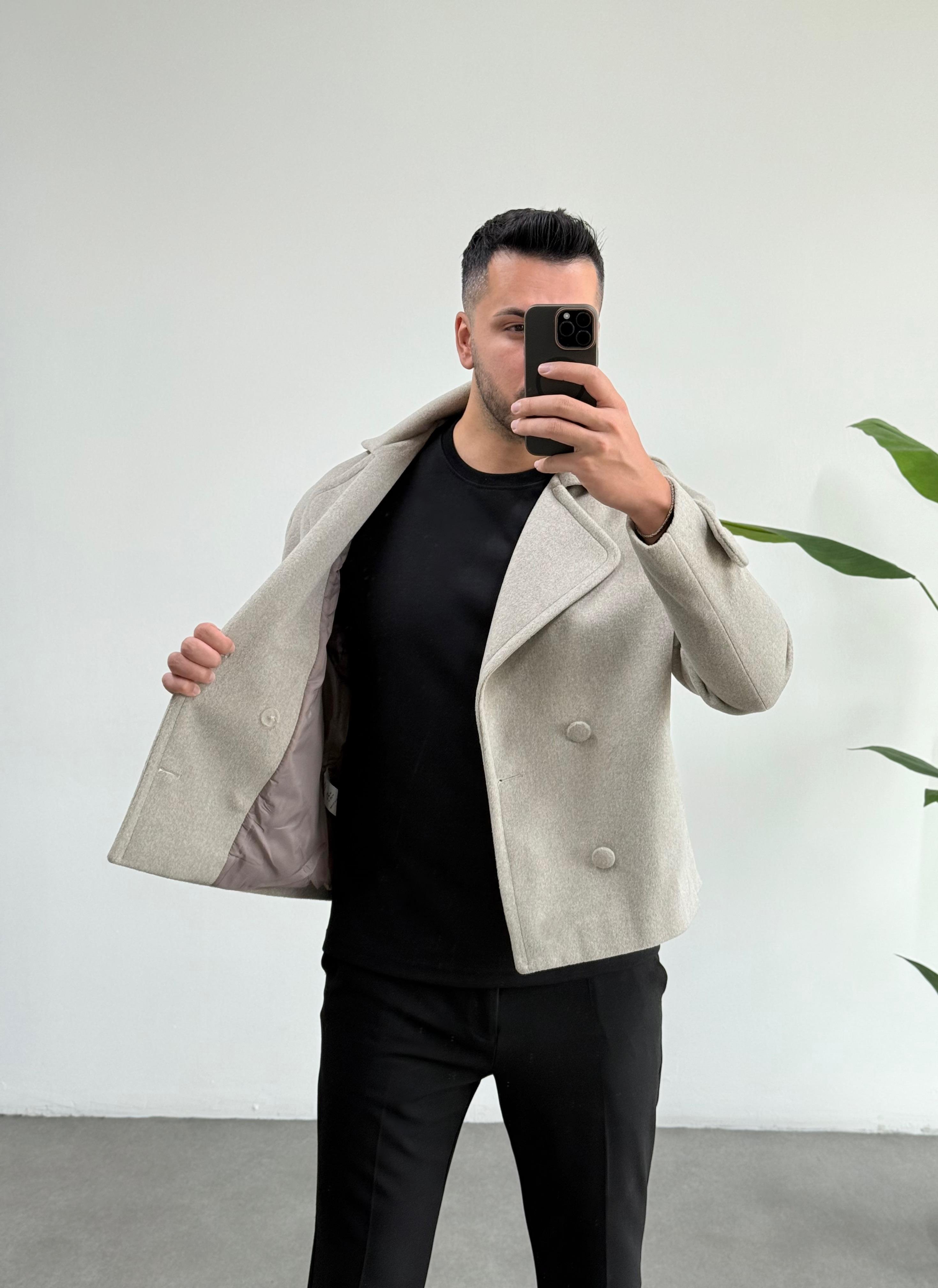 Lux Taş Rengi Oversize Kaşe Ceket