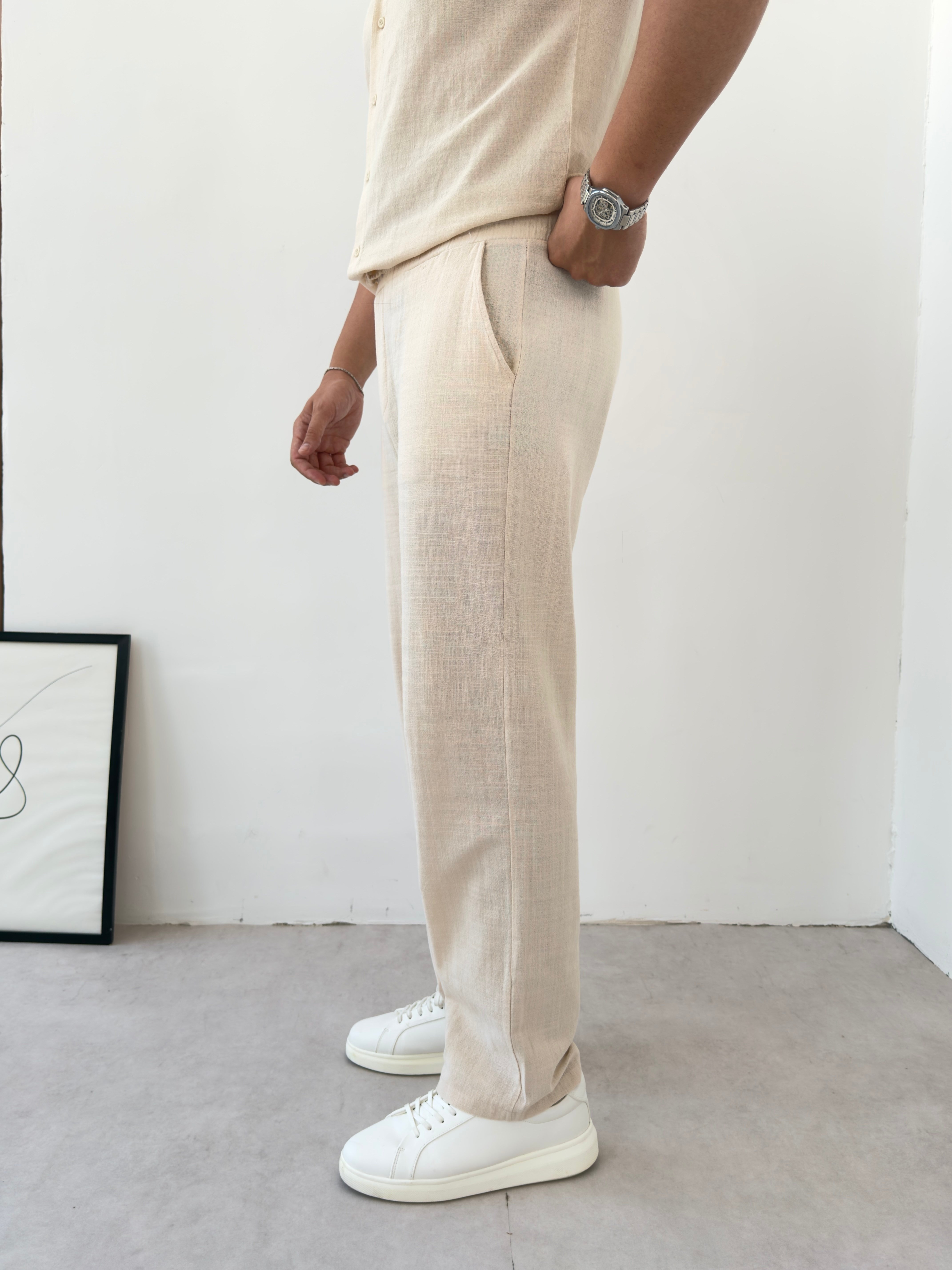 Luxry Bej Keten Pantolon