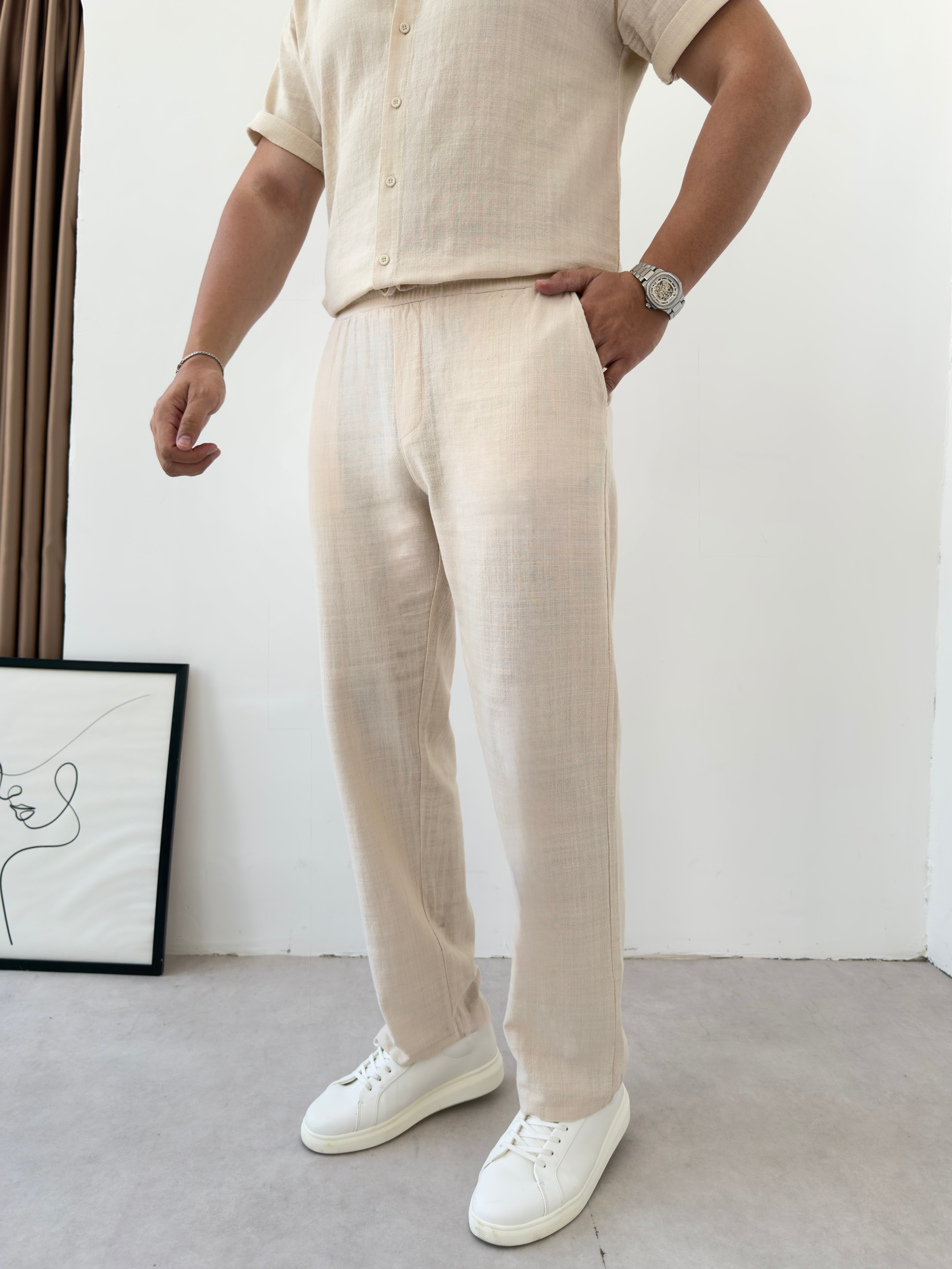 Luxry Bej Keten Pantolon