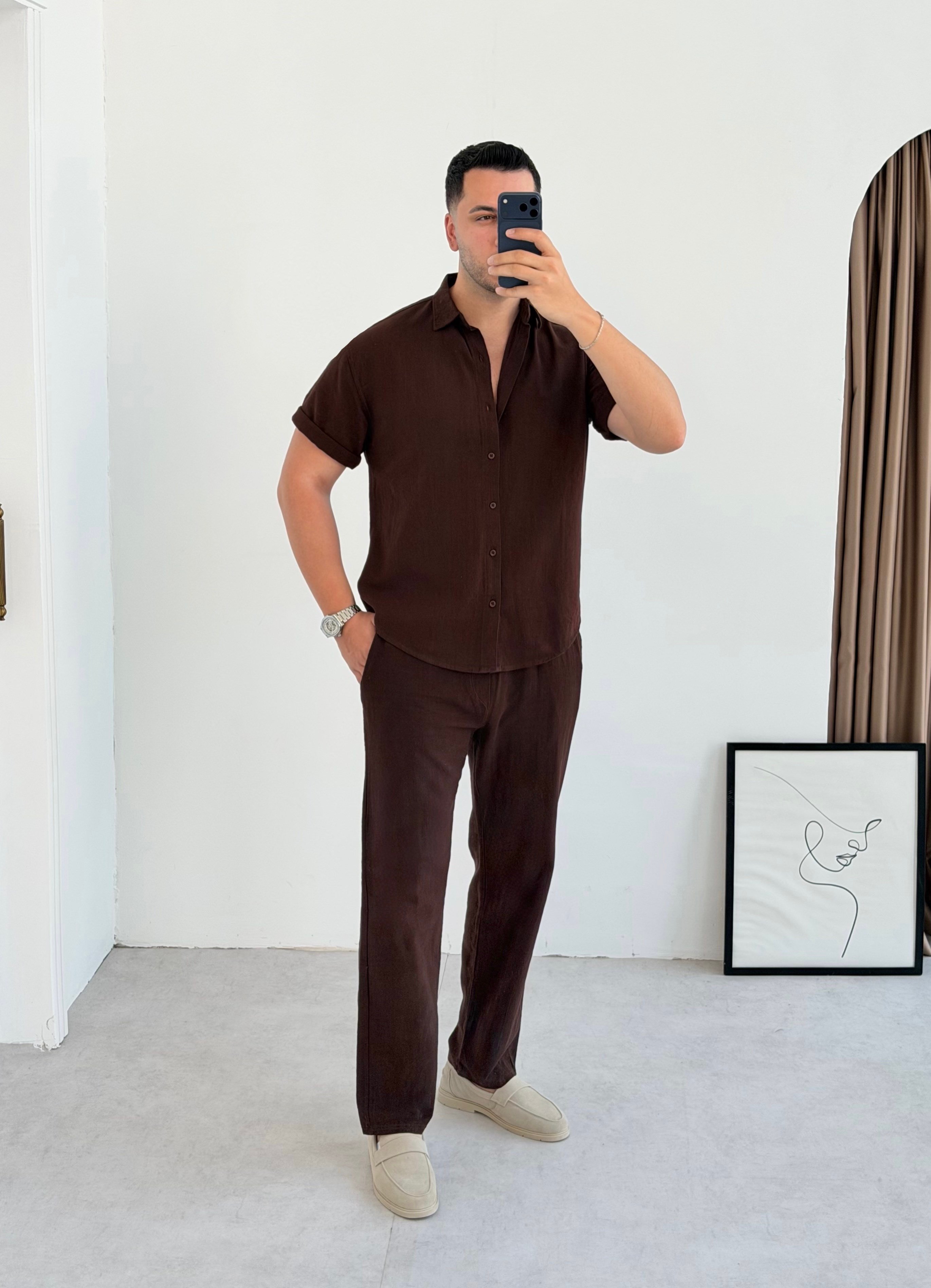 Luxry Kahve Keten Pantolon