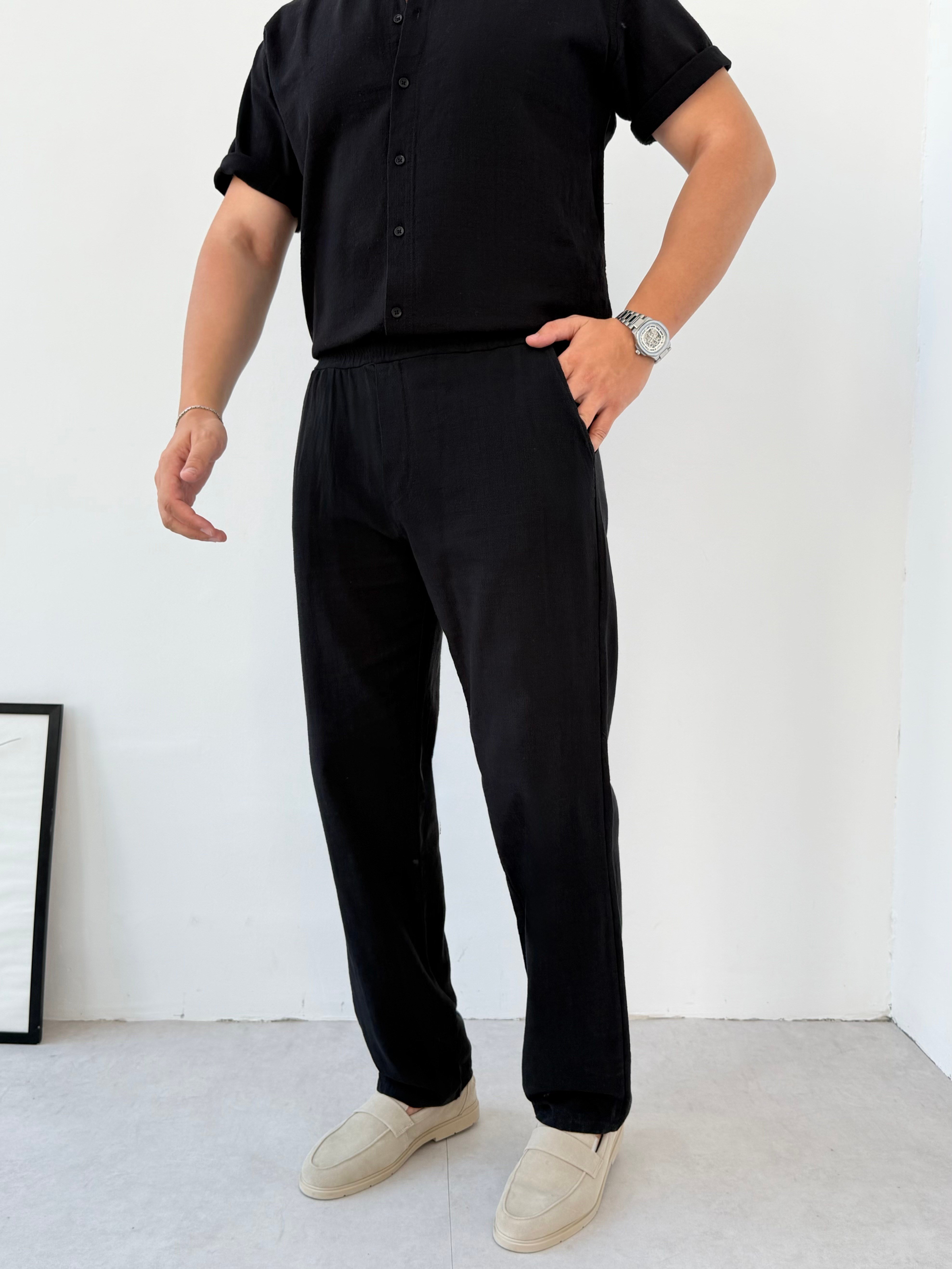 Luxry Siyah Keten Pantolon