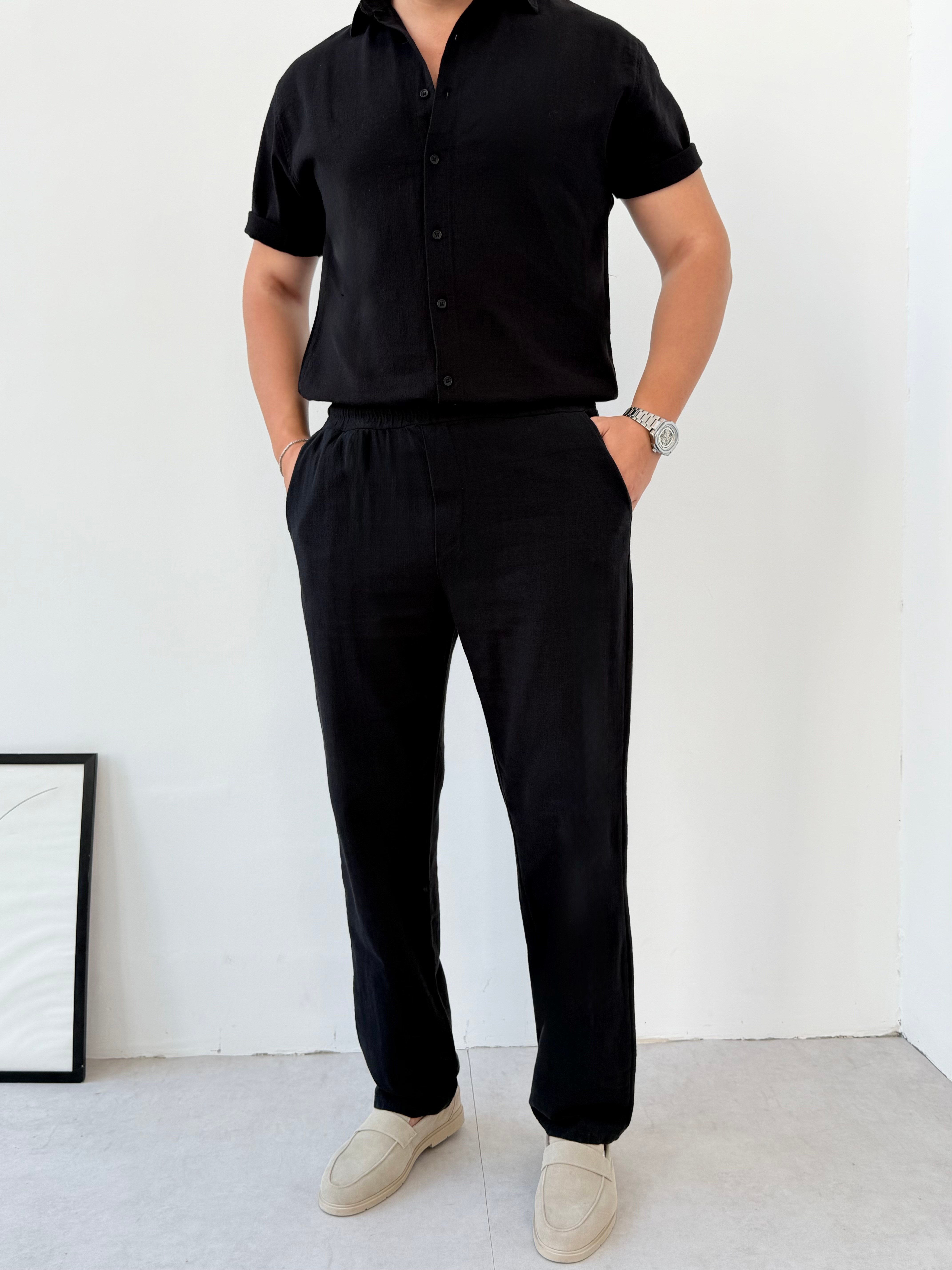 Luxry Siyah Keten Pantolon