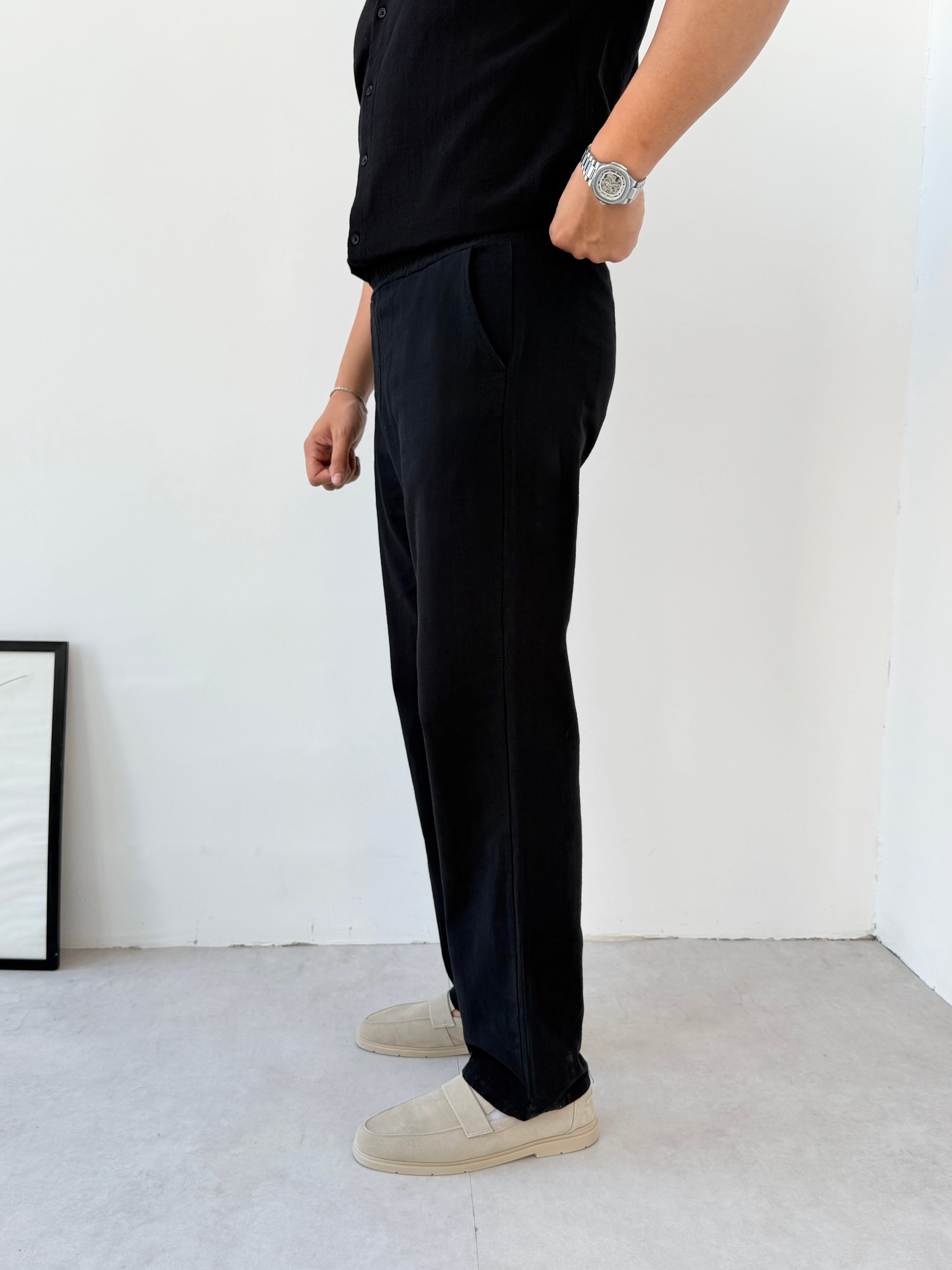 Luxry Siyah Keten Pantolon