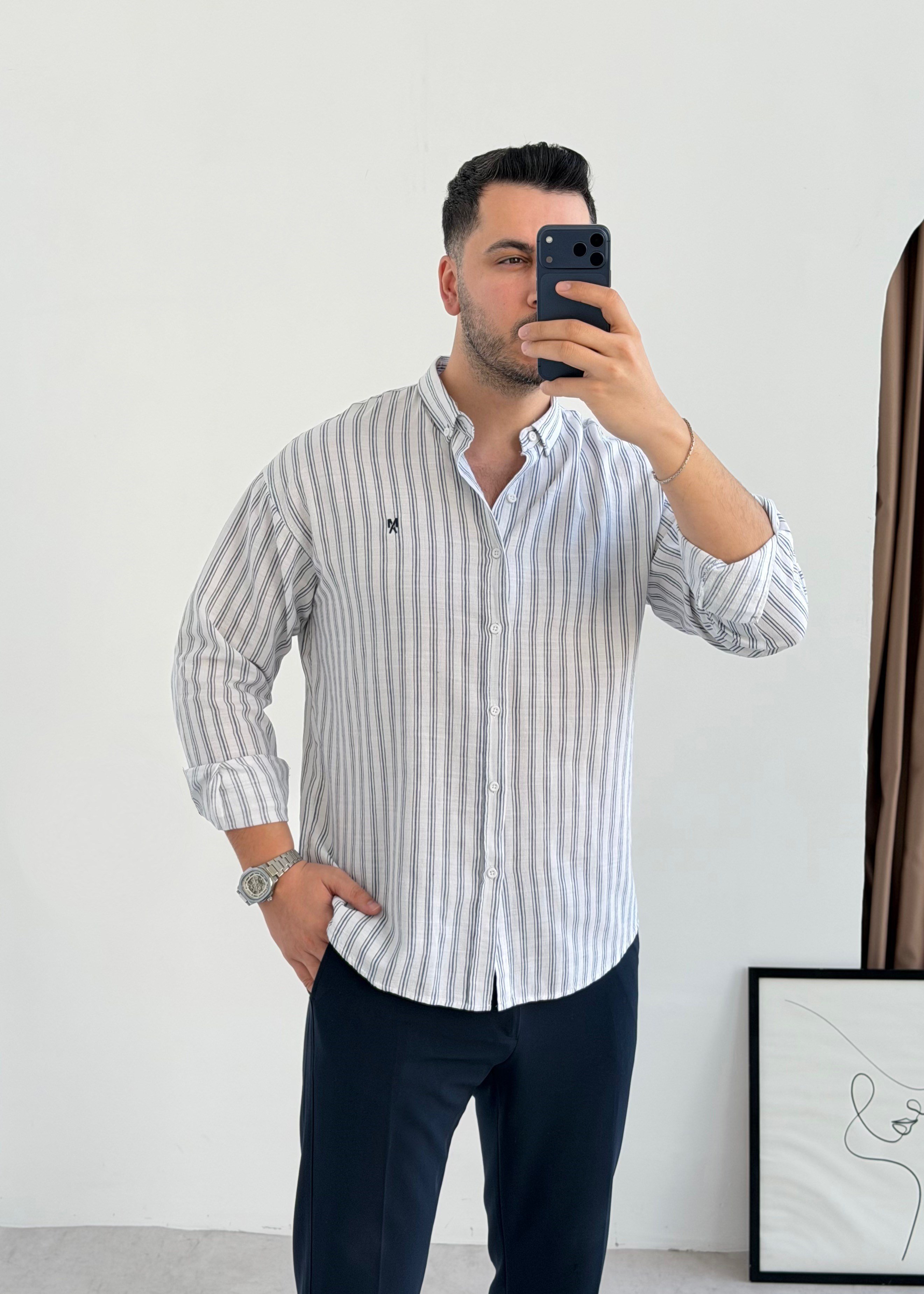 Majou Beyaz Çizgili Oversize Gömlek