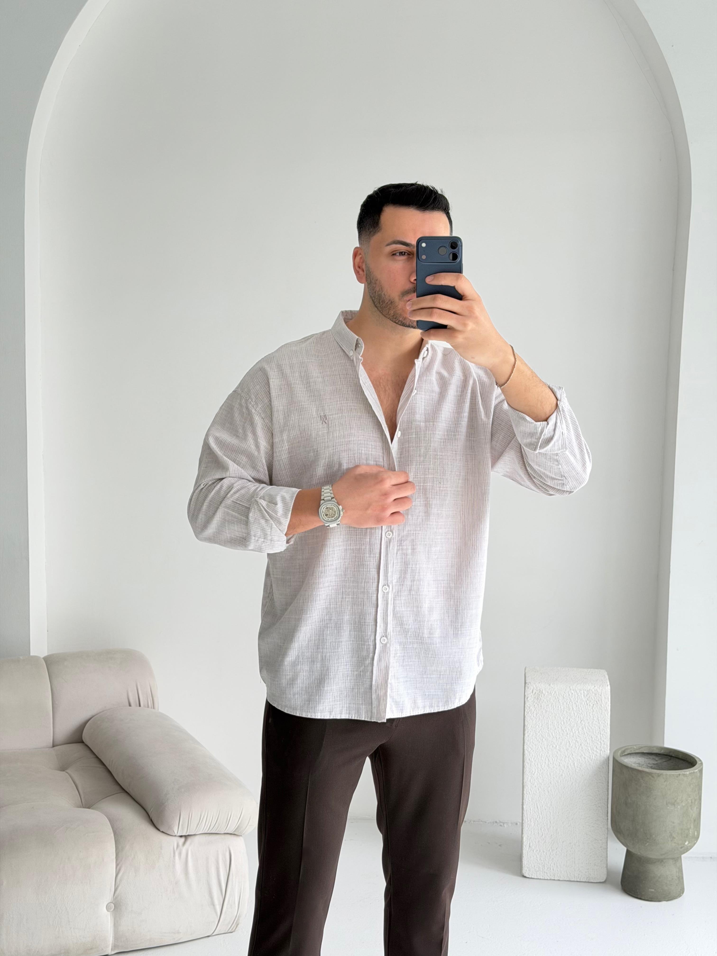 Makeba Bej Oversize Pamuk Gömlek 