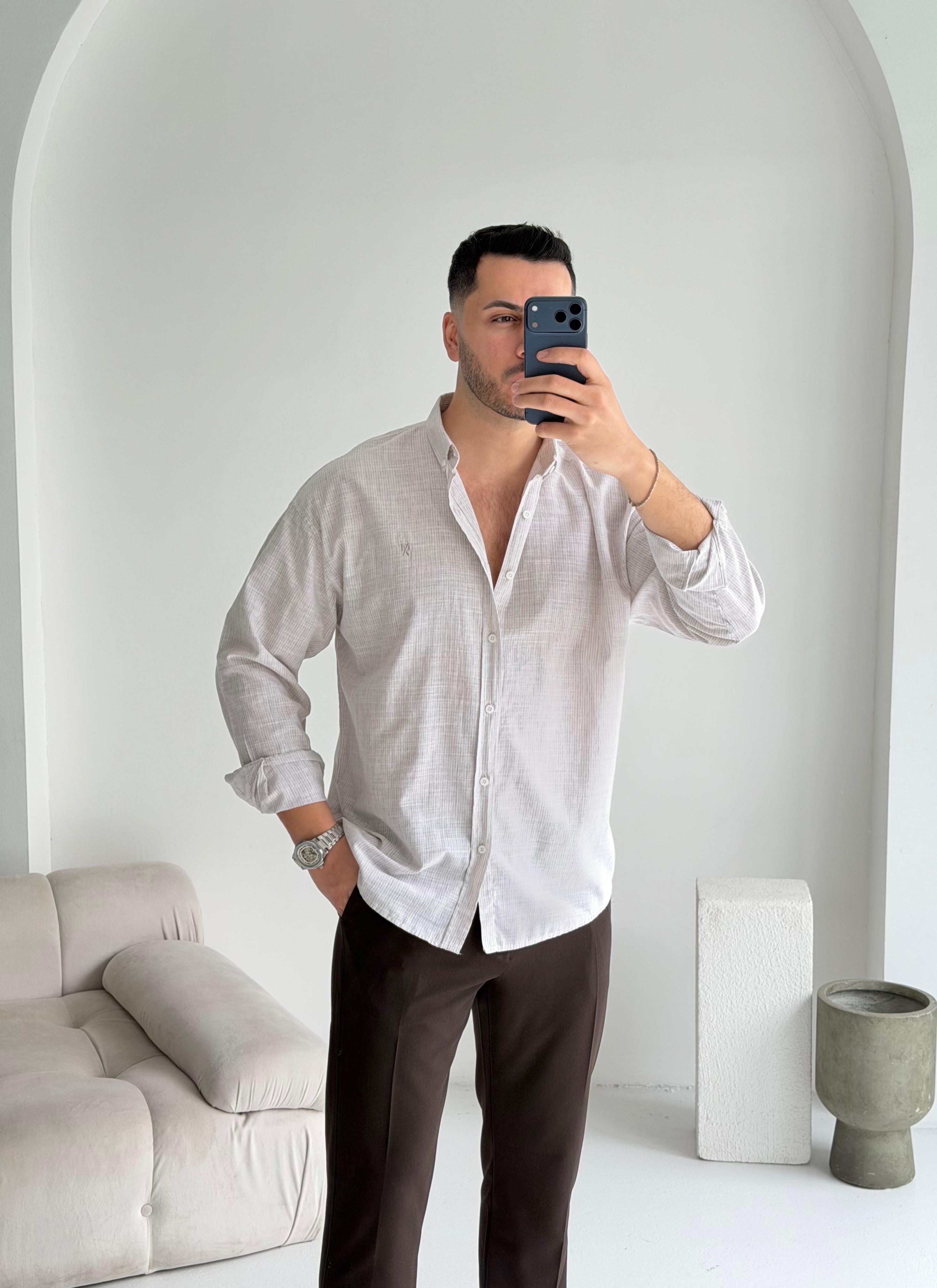 Makeba Bej Oversize Pamuk Gömlek 