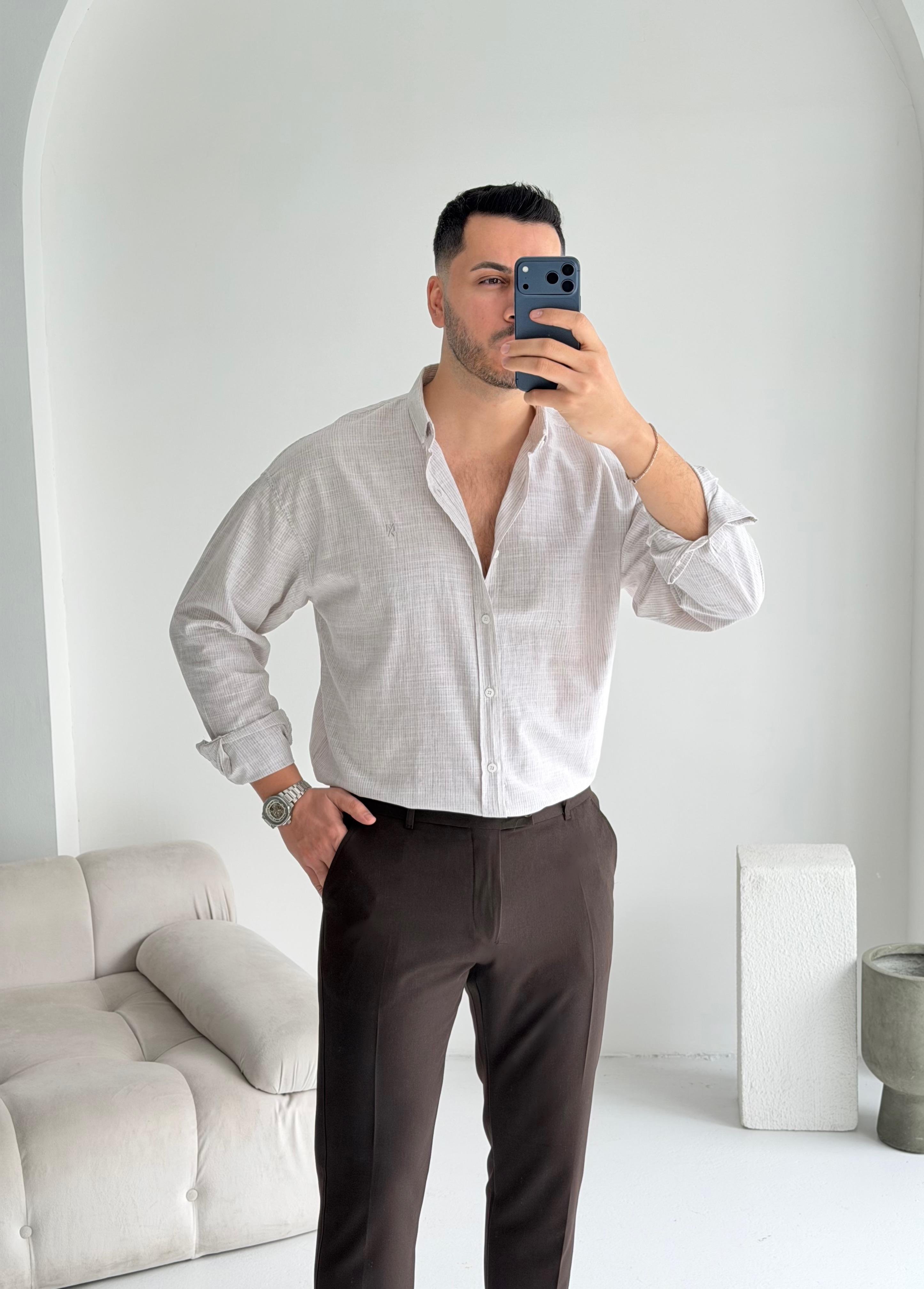 Makeba Bej Oversize Pamuk Gömlek 