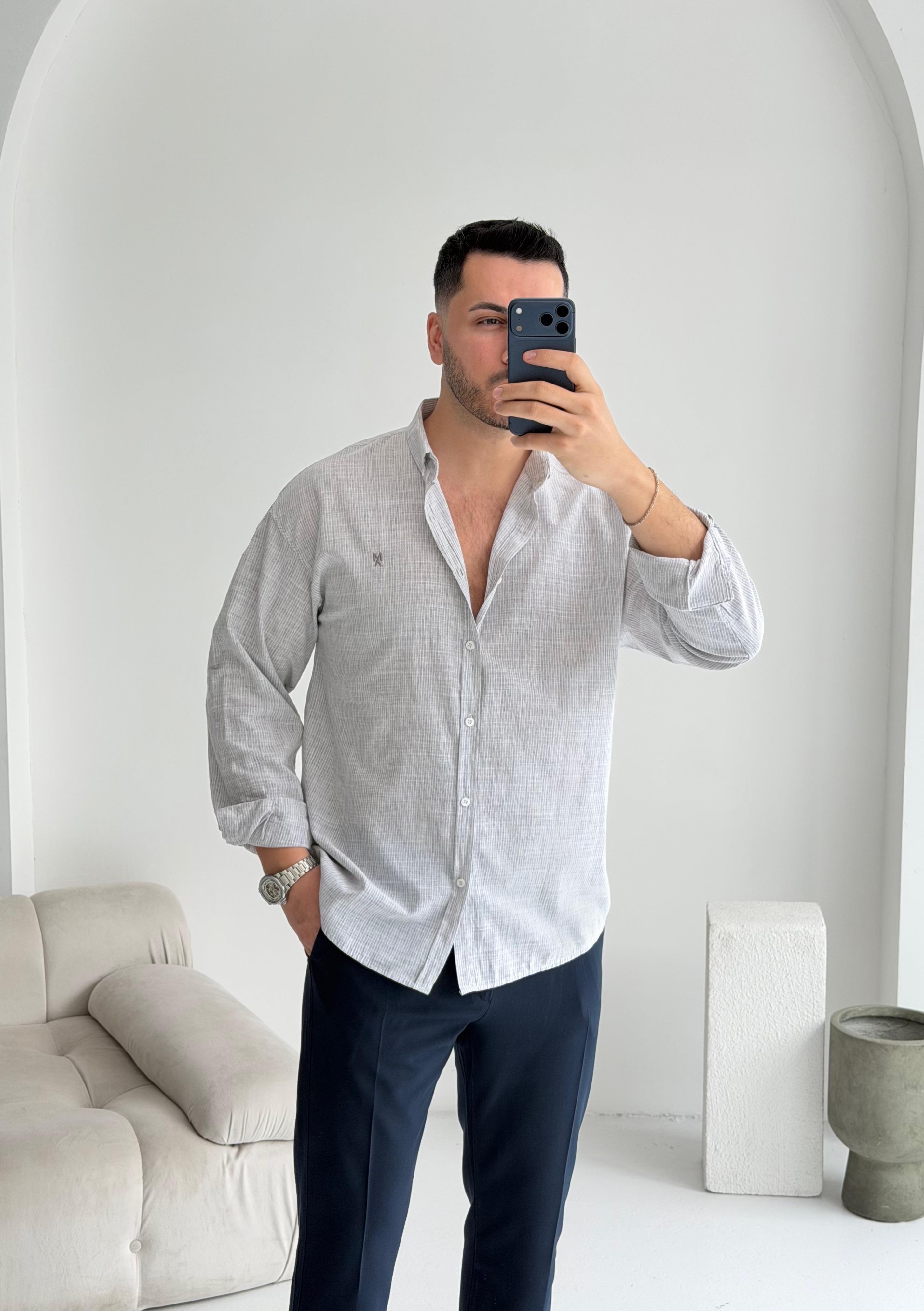 Makeba Gri Oversize Pamuk Gömlek 