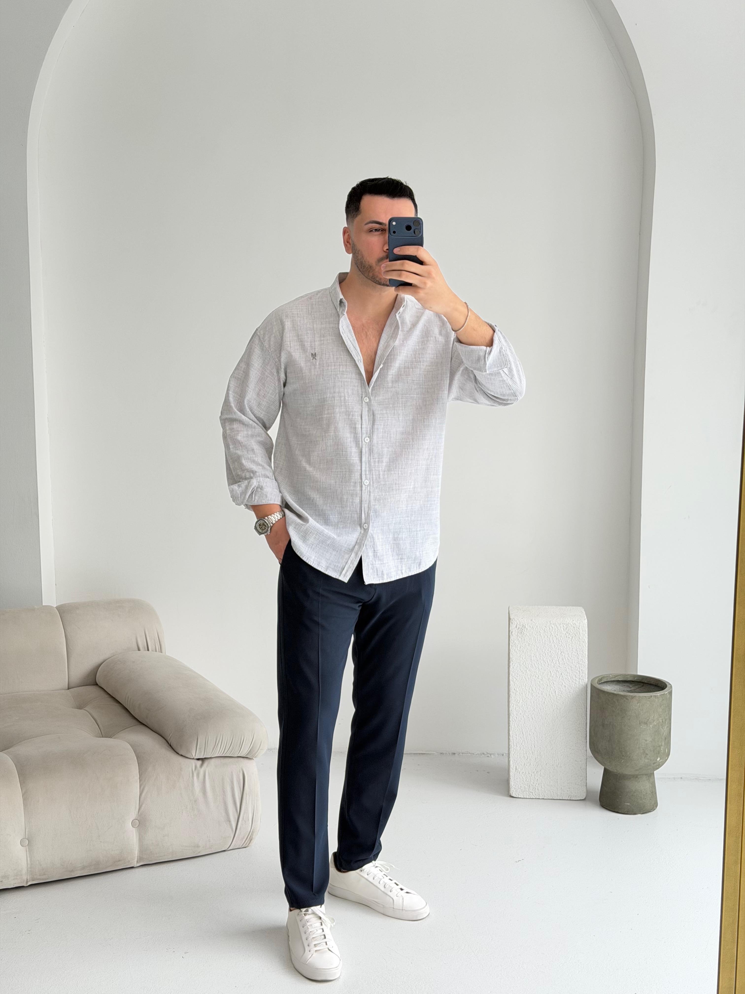 Makeba Gri Oversize Pamuk Gömlek 