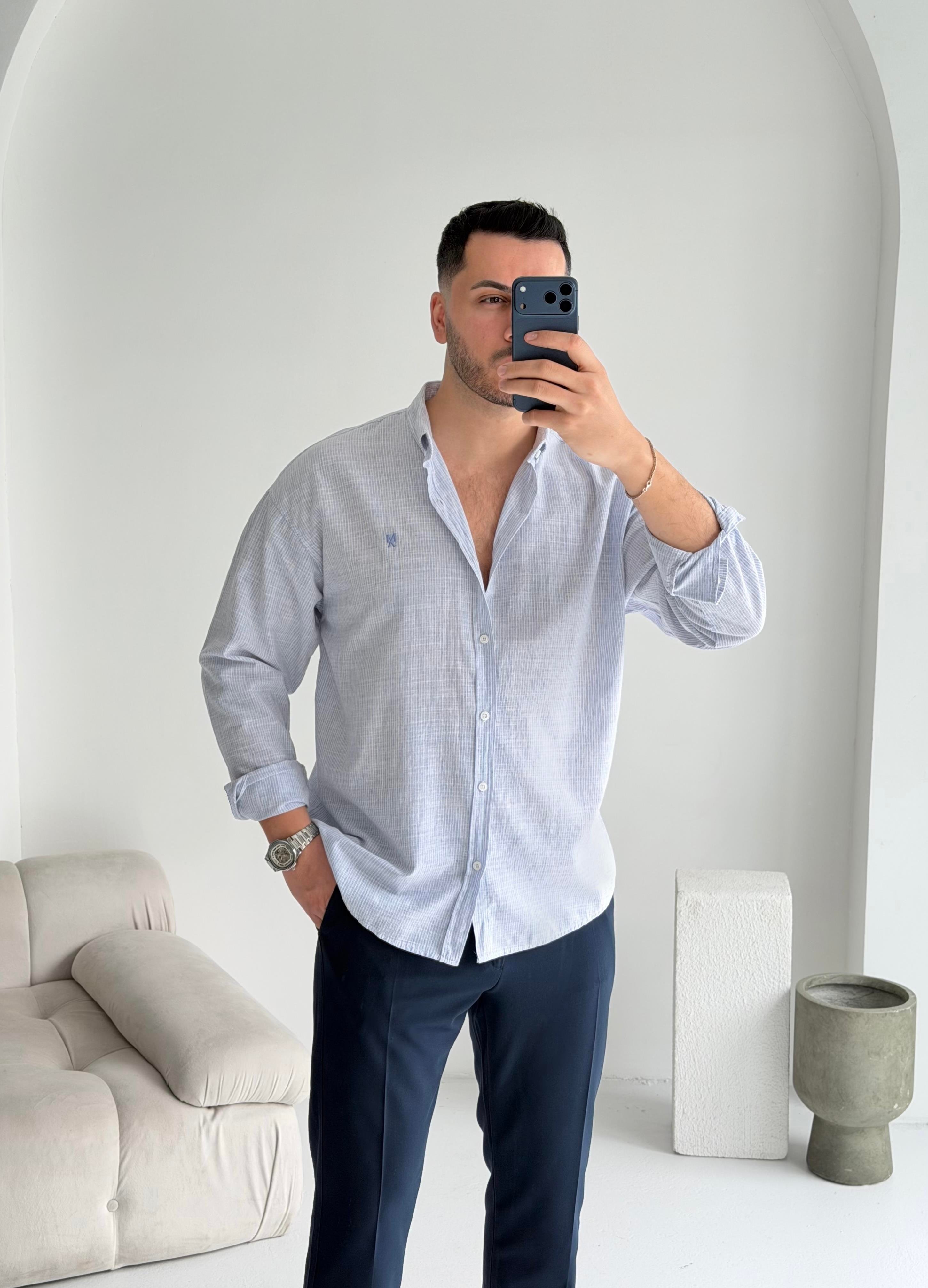 Makeba Mavi Oversize Pamuk Gömlek