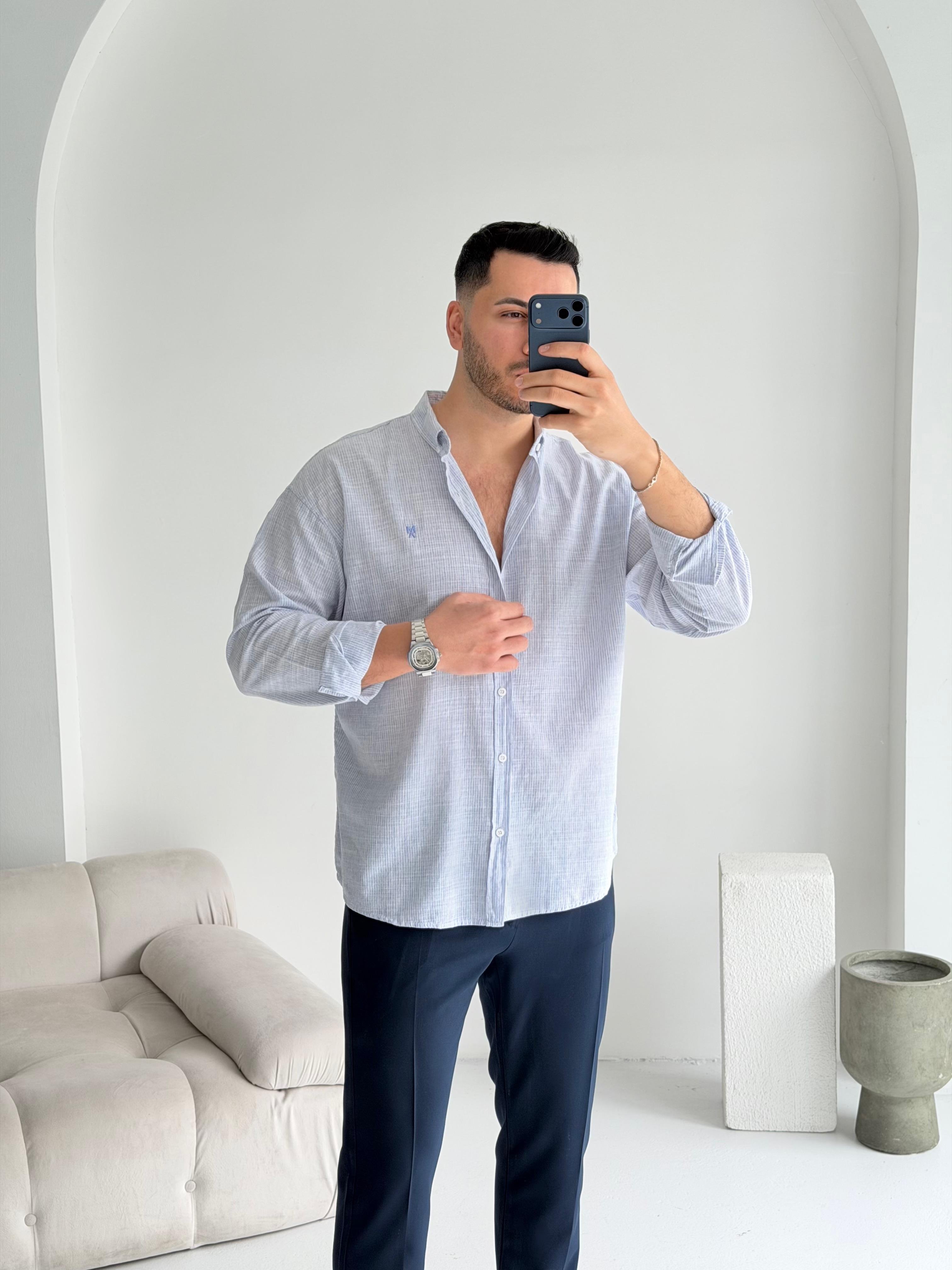 Makeba Mavi Oversize Pamuk Gömlek