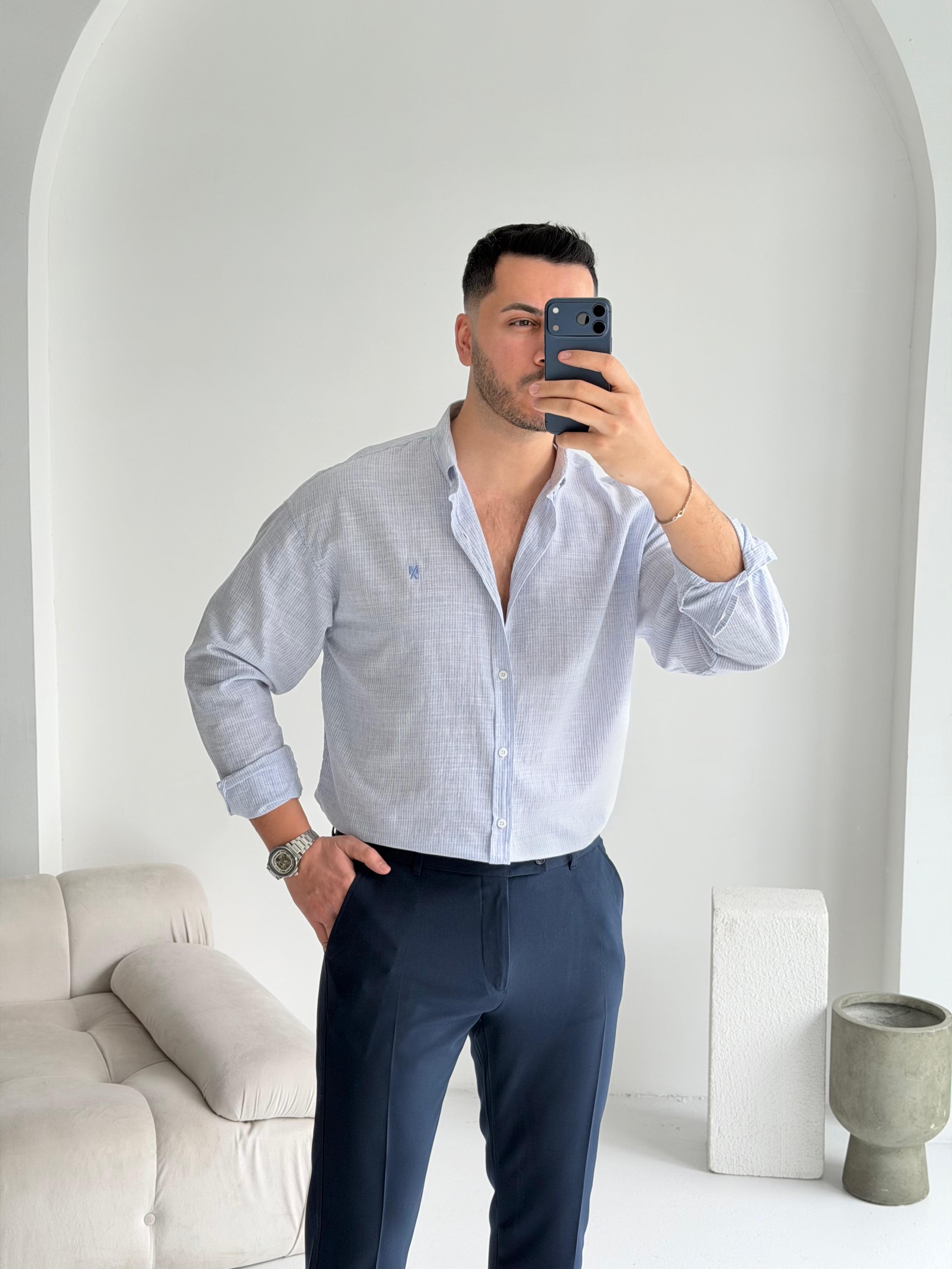 Makeba Mavi Oversize Pamuk Gömlek