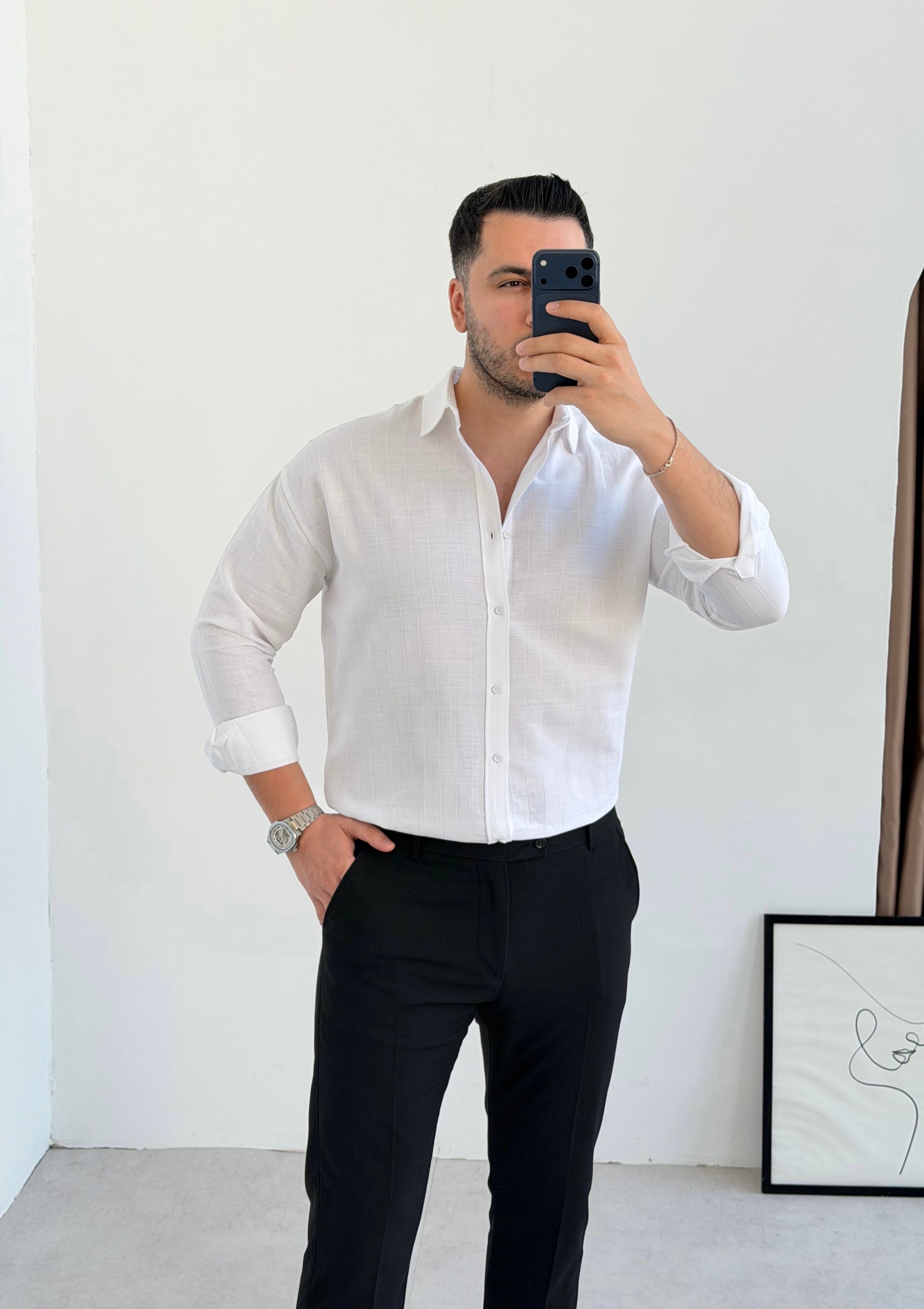 Marvello Beyaz Keten Gömlek