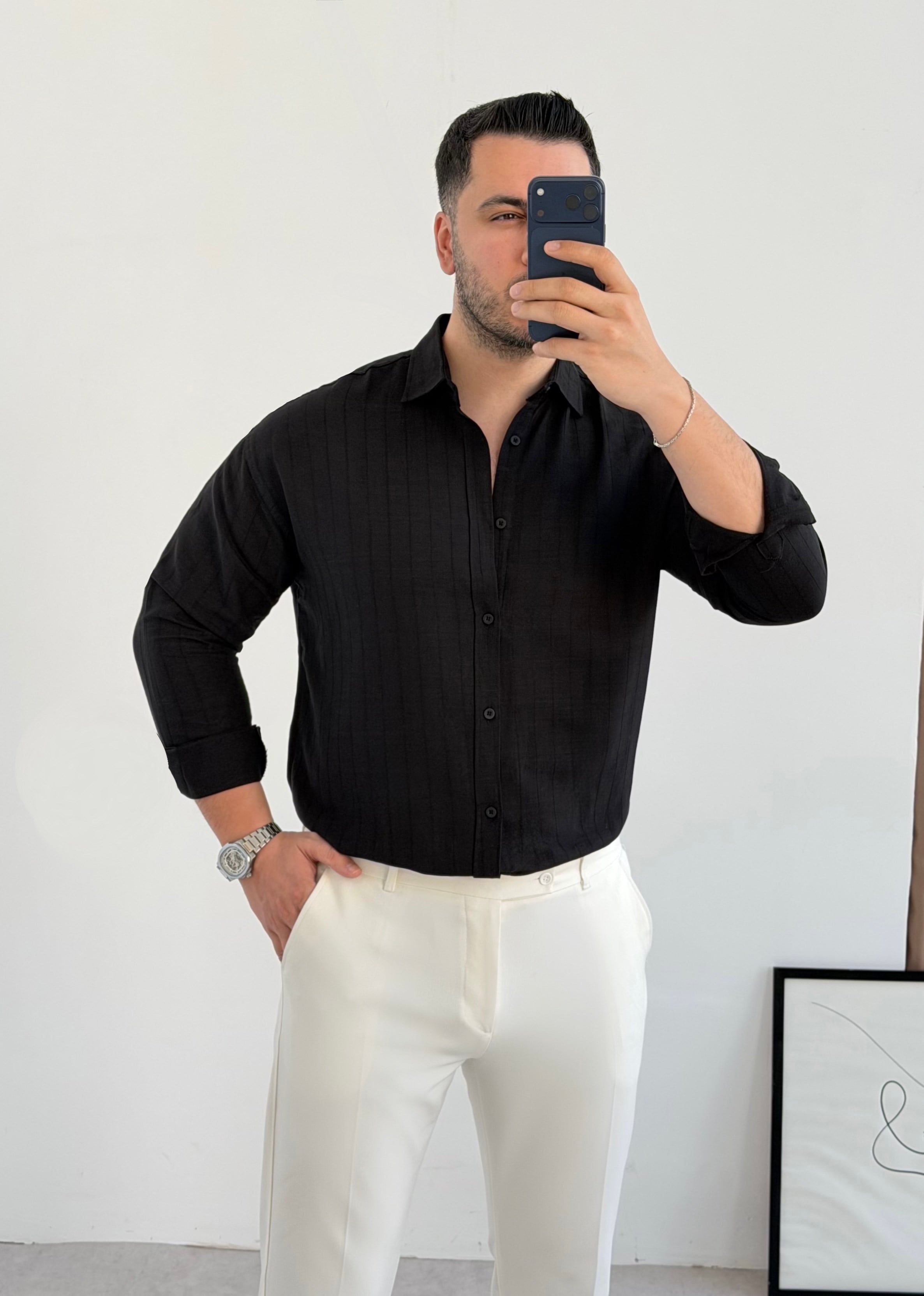Marvello Siyah Keten Gömlek