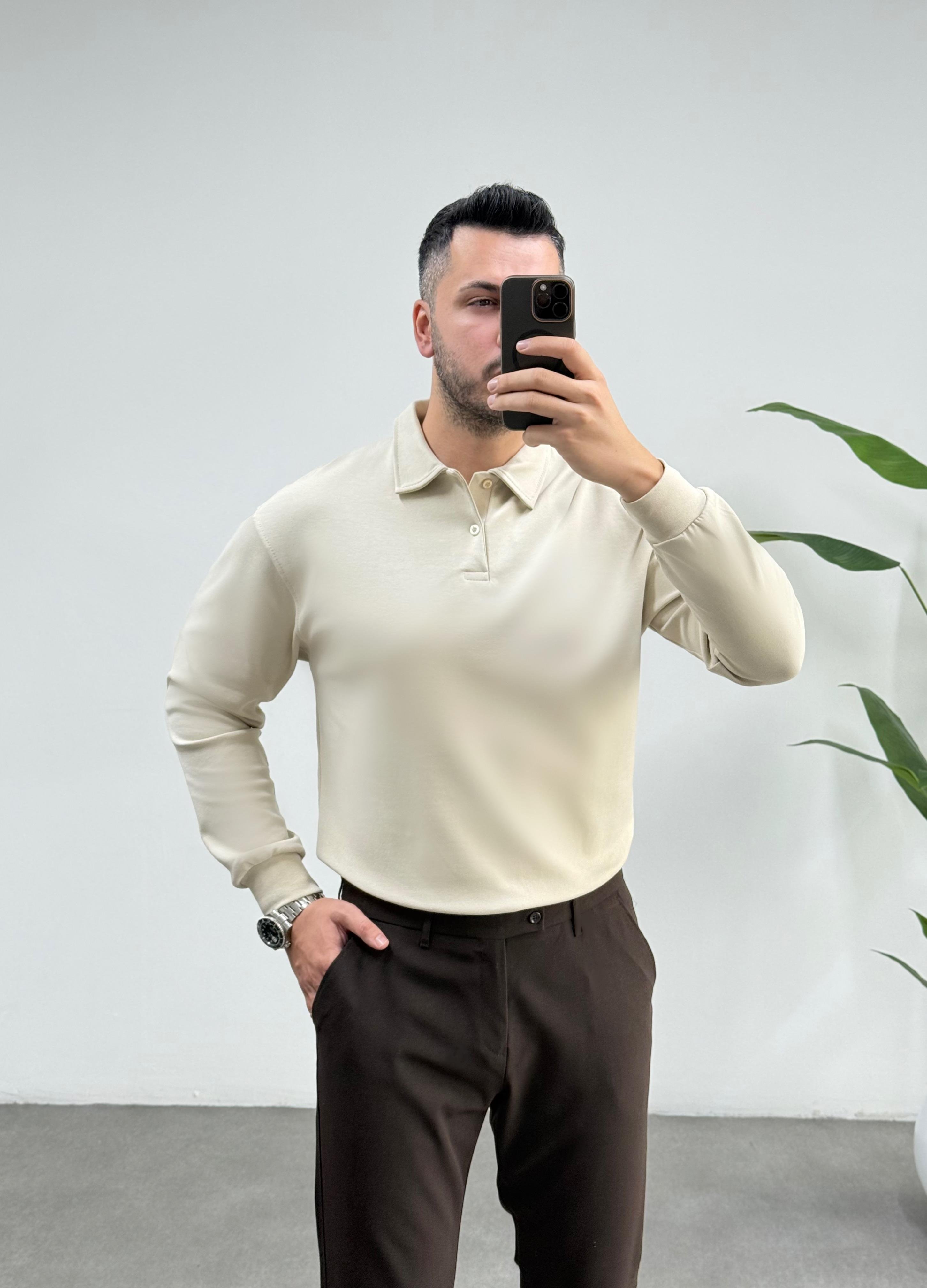 Merlin Polo Yaka Bej Sweat