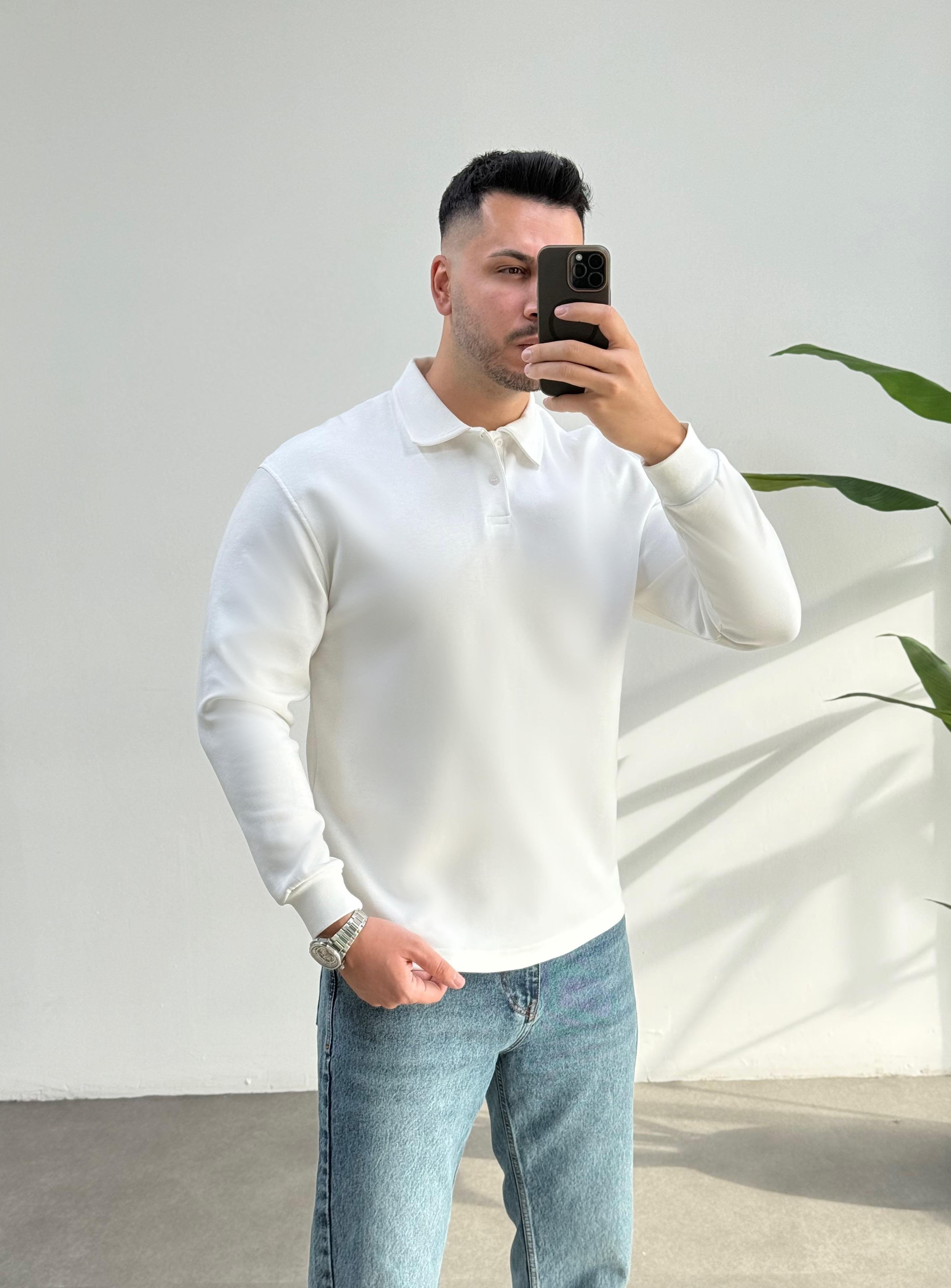 Merlin Polo Yaka Beyaz Sweat