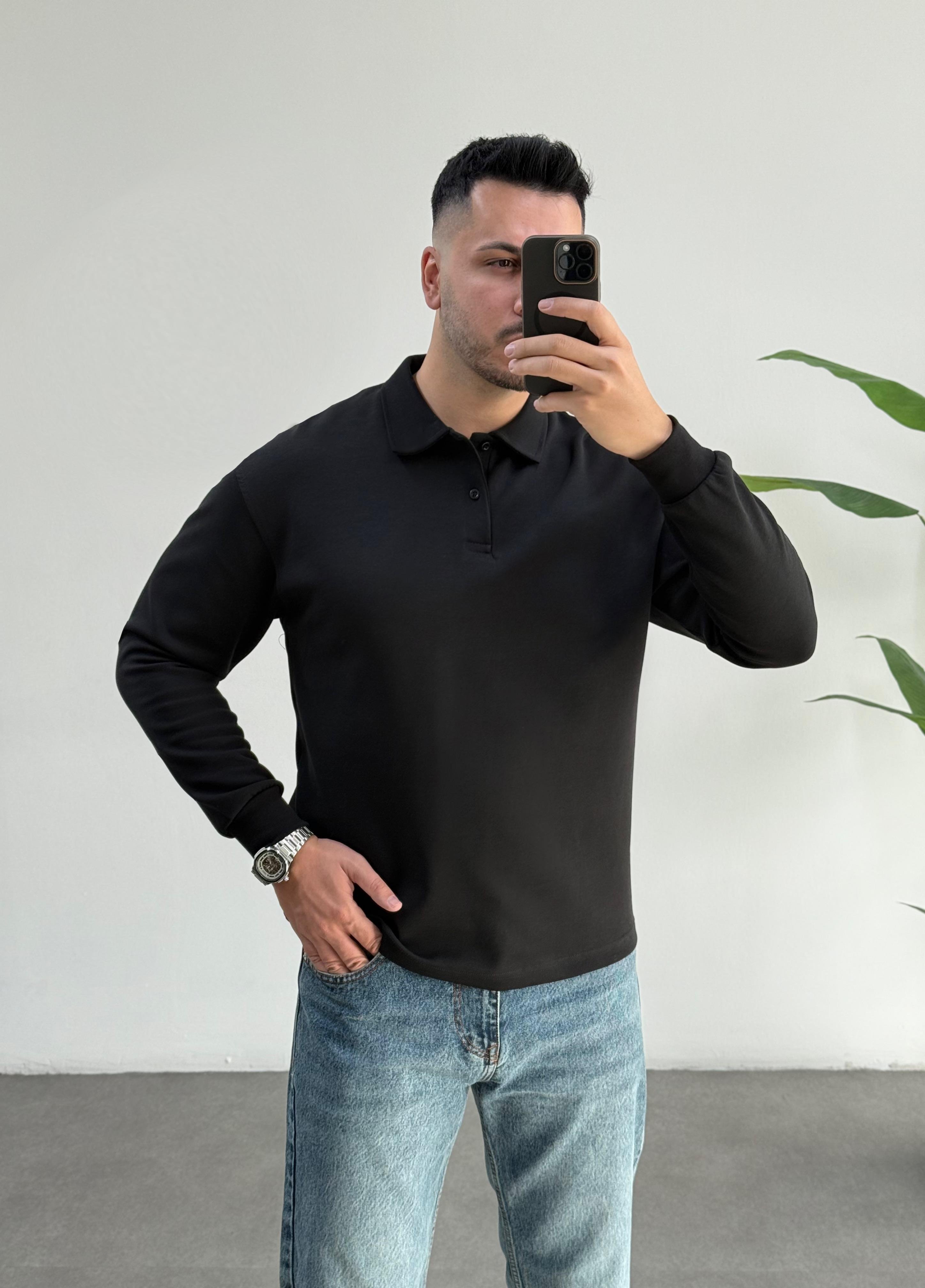 Merlin Polo Yaka Siyah Sweat