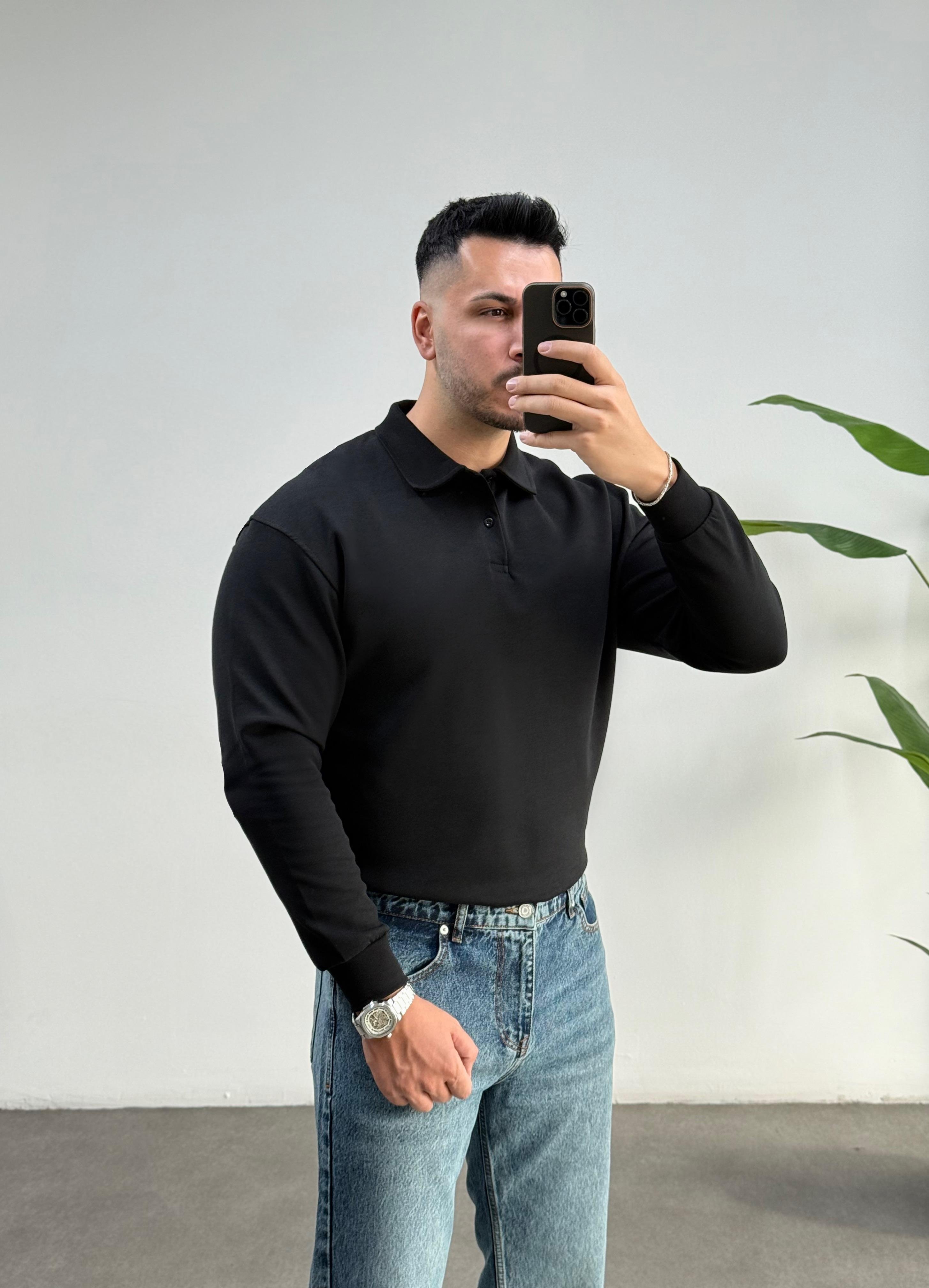Merlin Polo Yaka Siyah Sweat