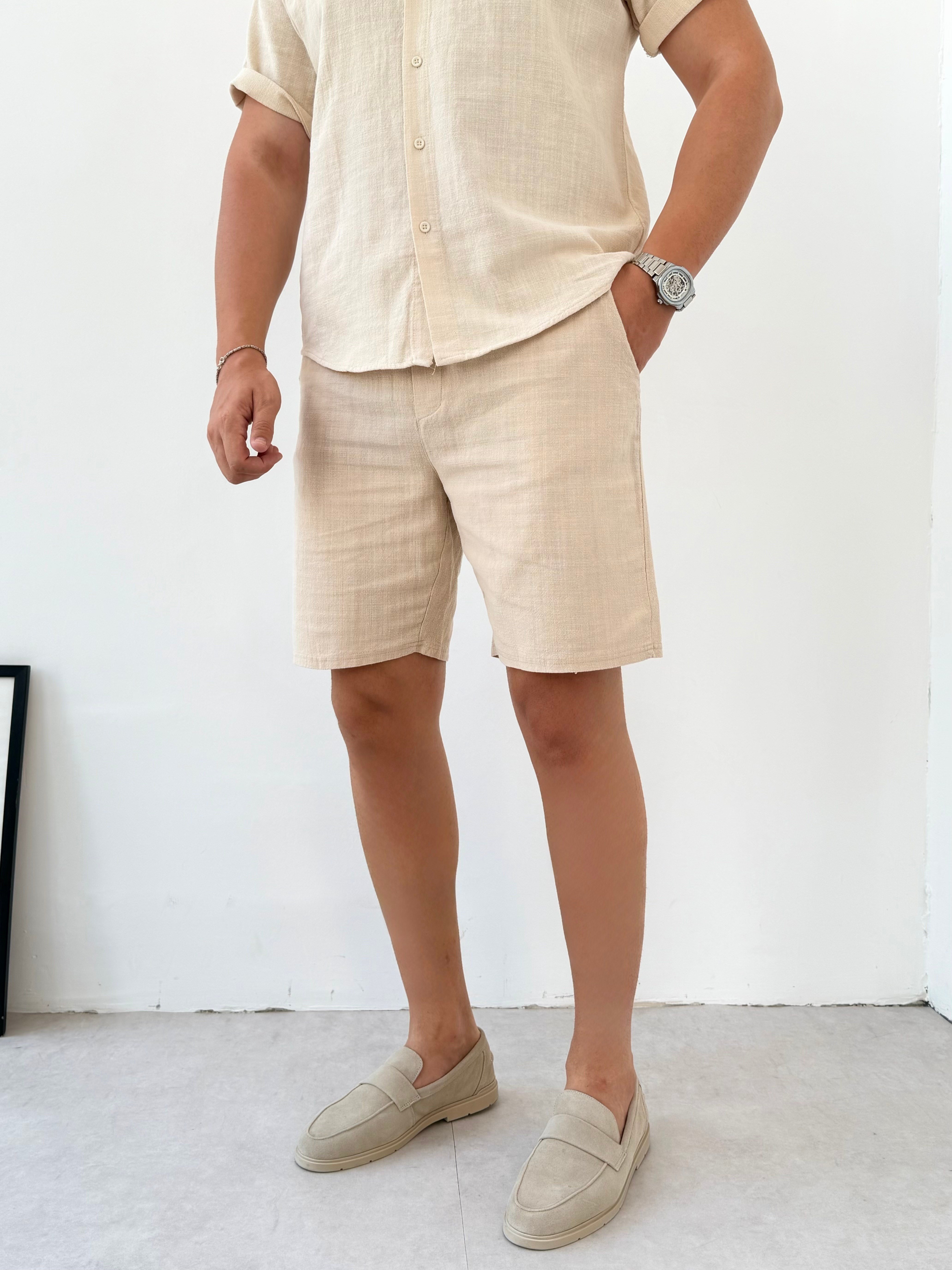 Modern Bej Keten Şort