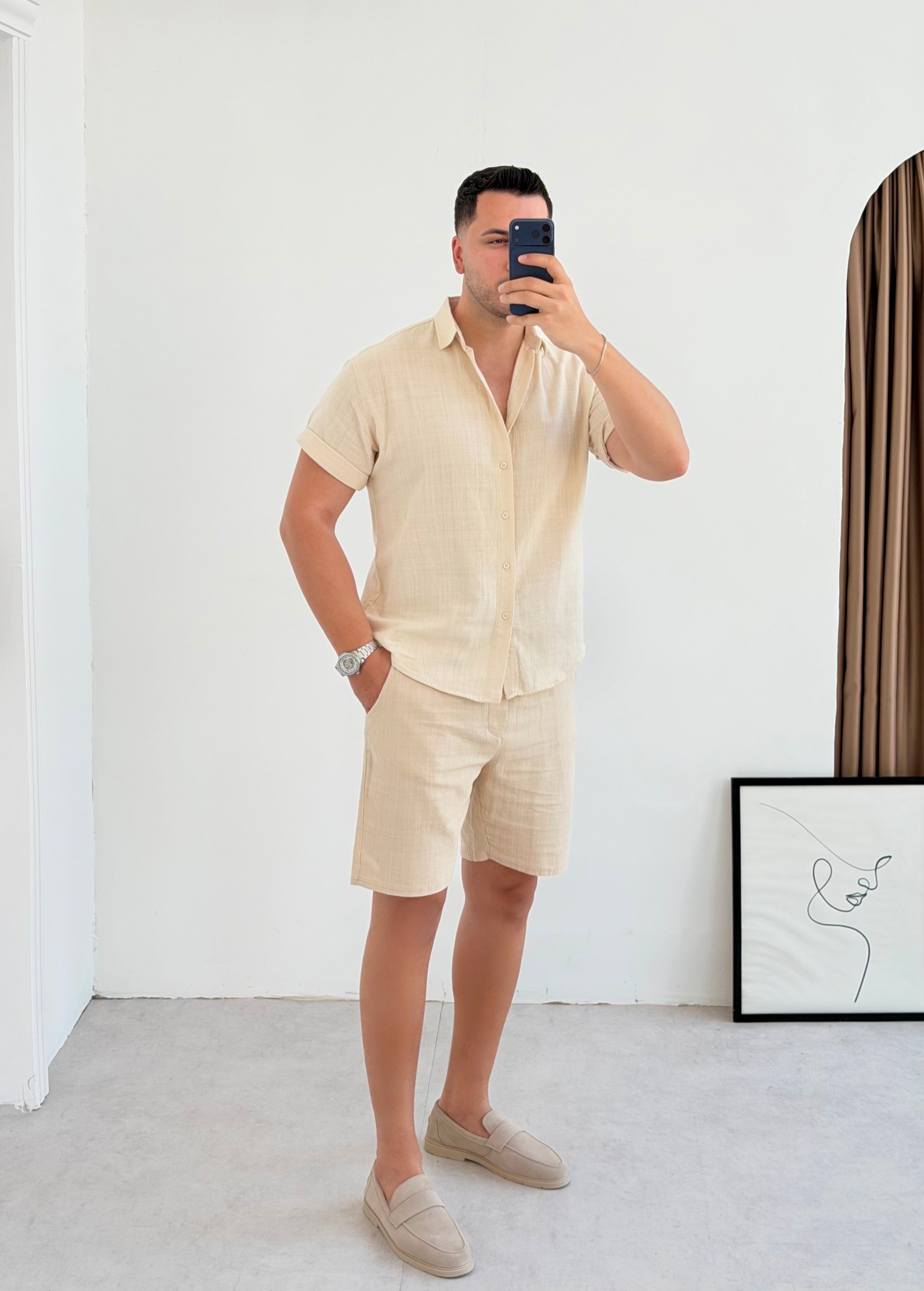Modern Bej Keten Şort