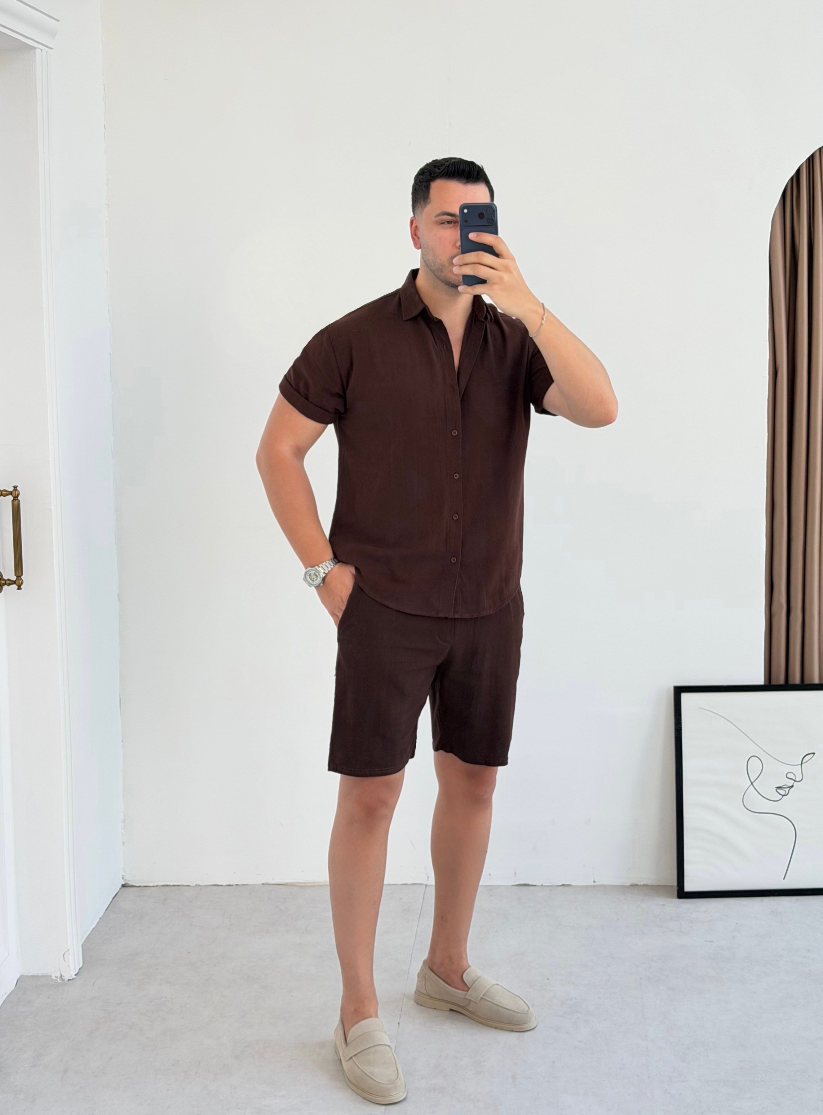 Modern Kahve Keten Şort