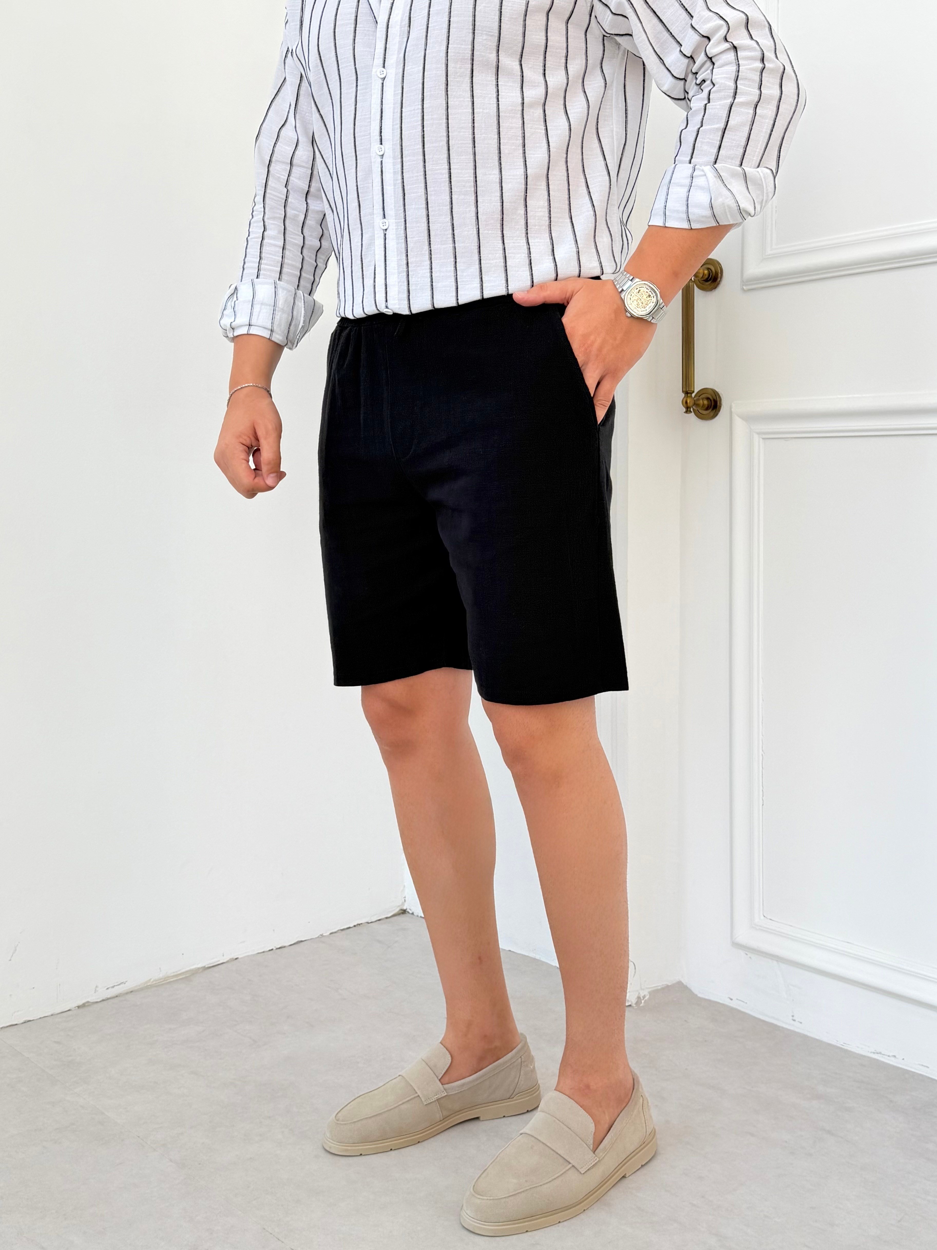 Modern Siyah Keten Şort