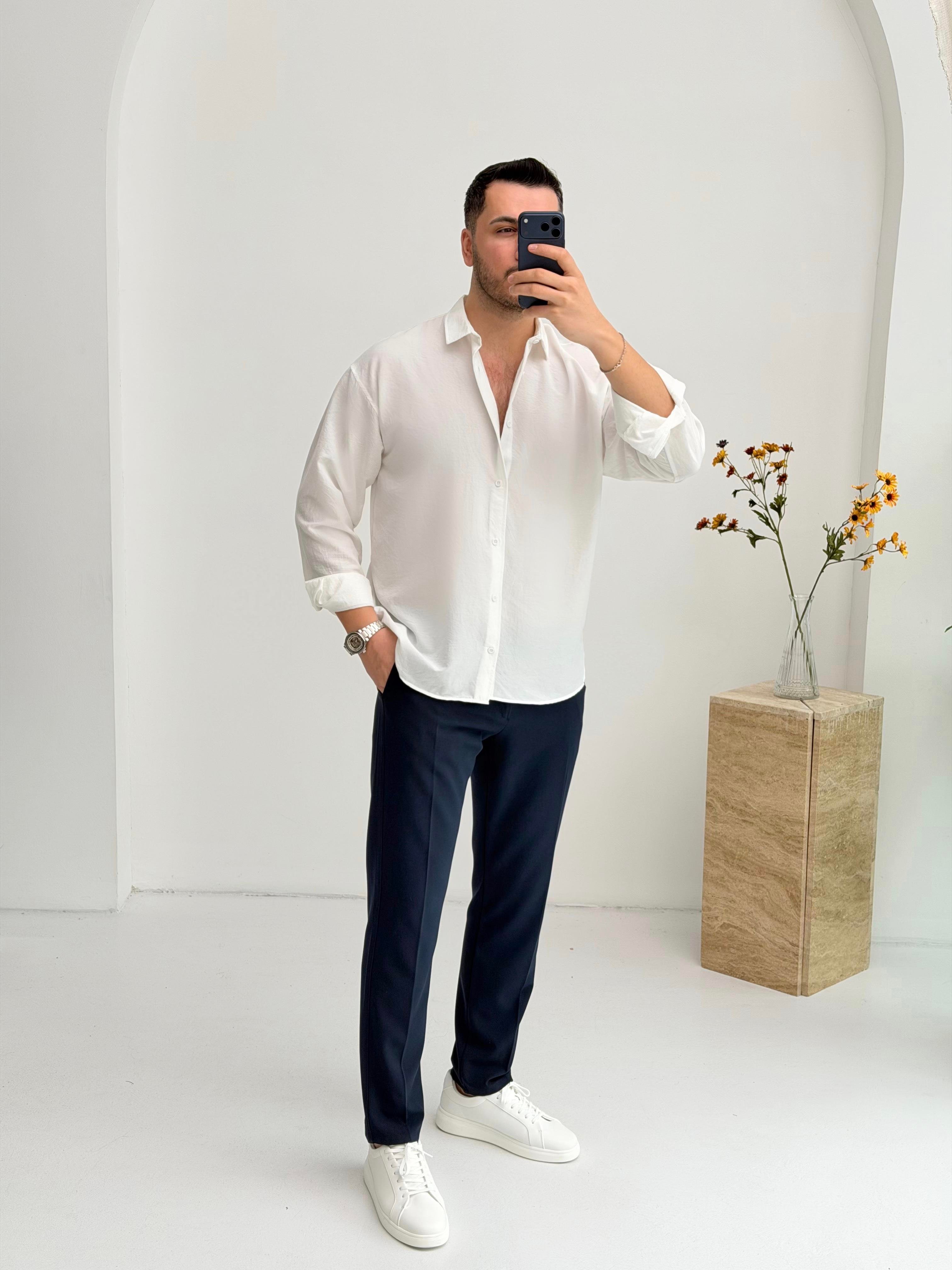 Moses Tensel Beyaz Oversize Gömlek
