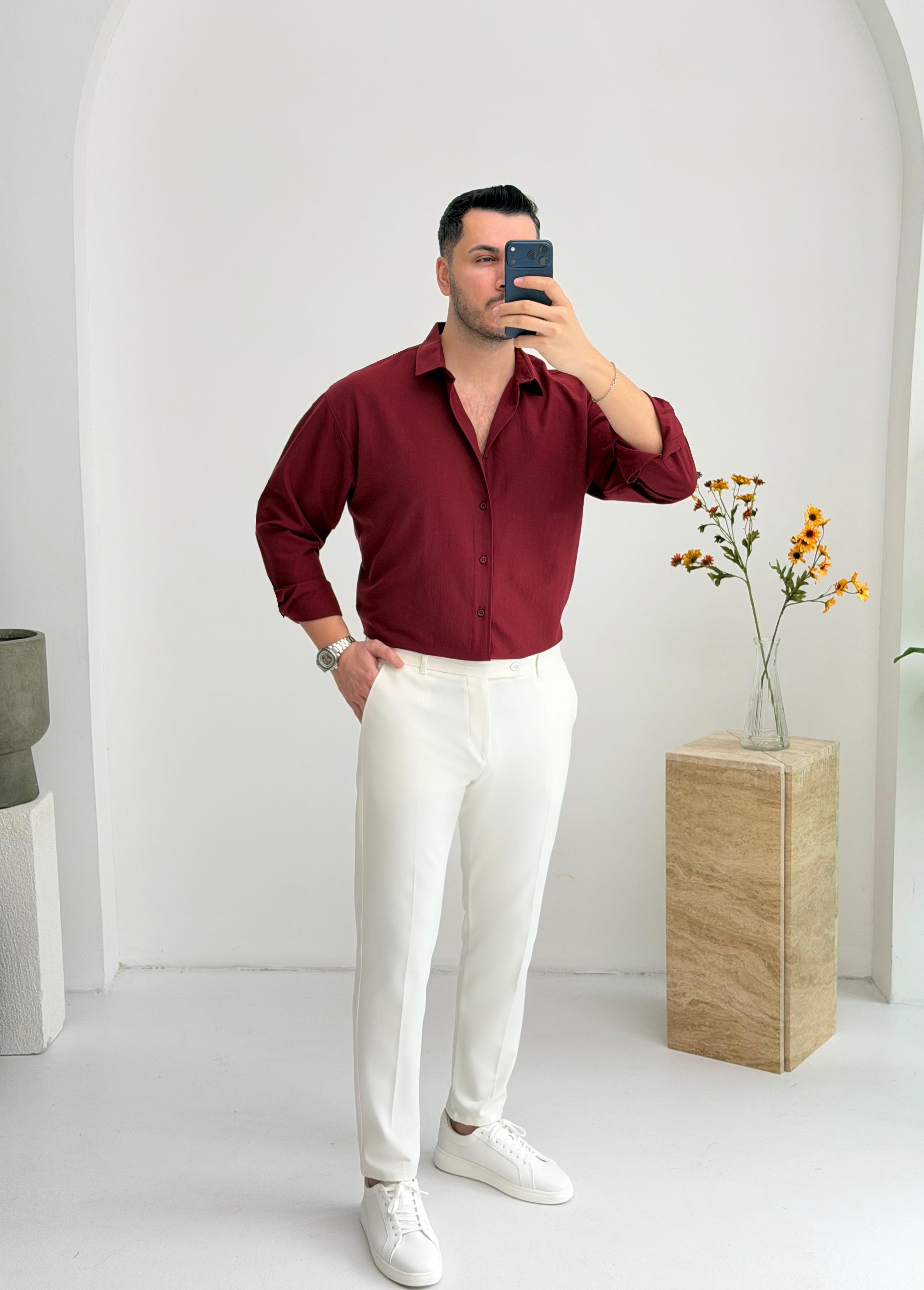 Moses Tensel Bordo Oversize Gömlek