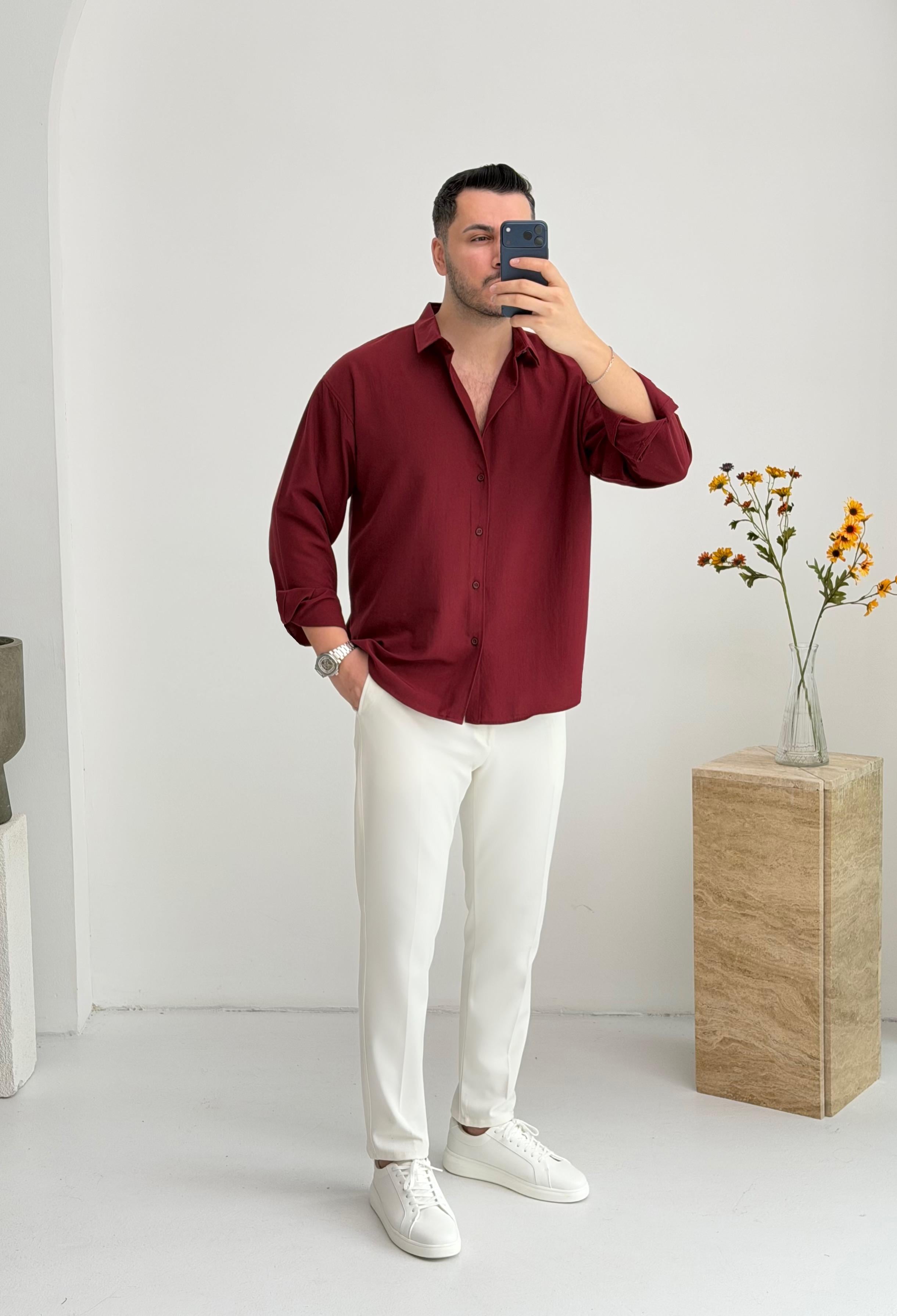 Moses Tensel Bordo Oversize Gömlek
