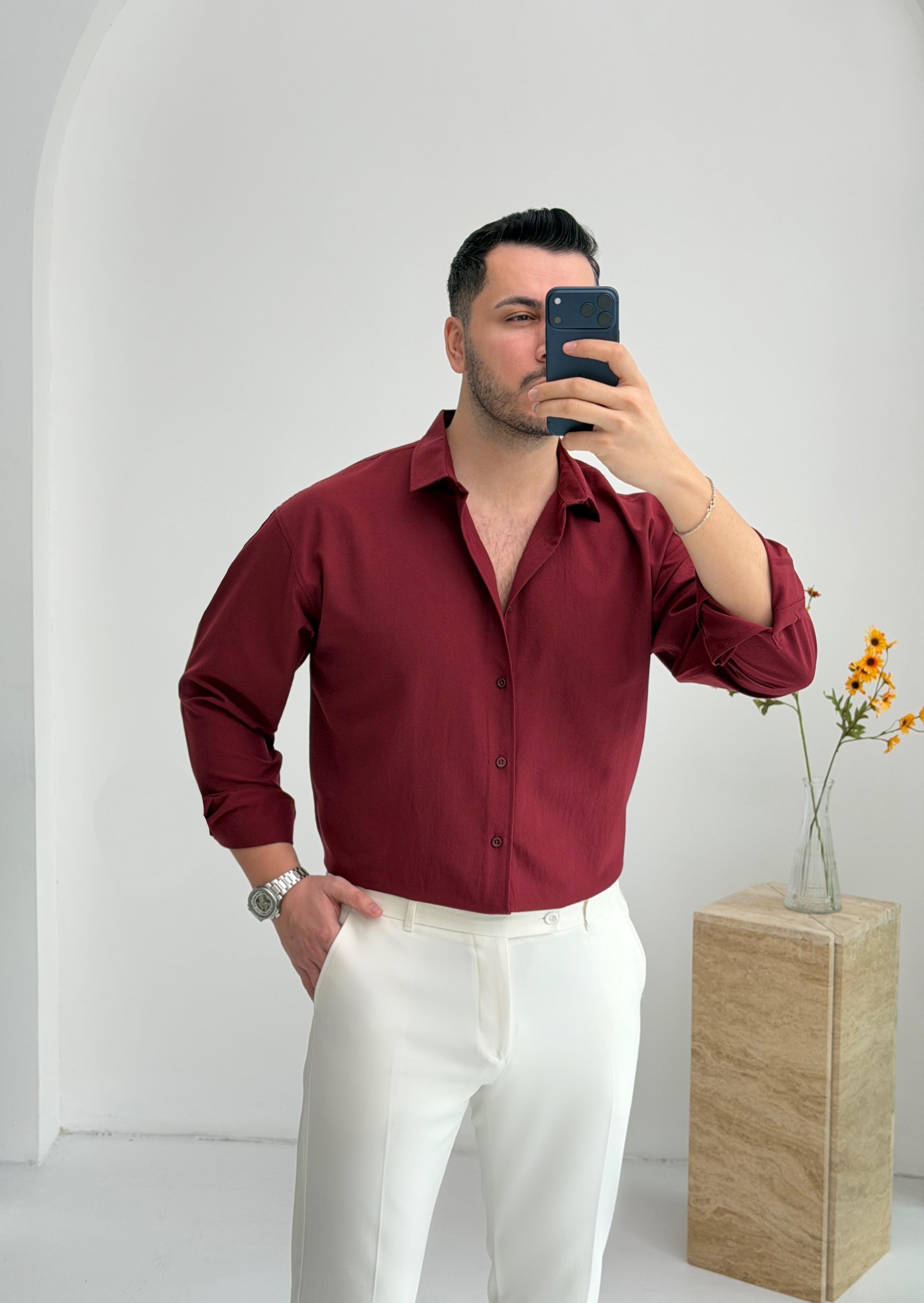 Moses Tensel Bordo Oversize Gömlek