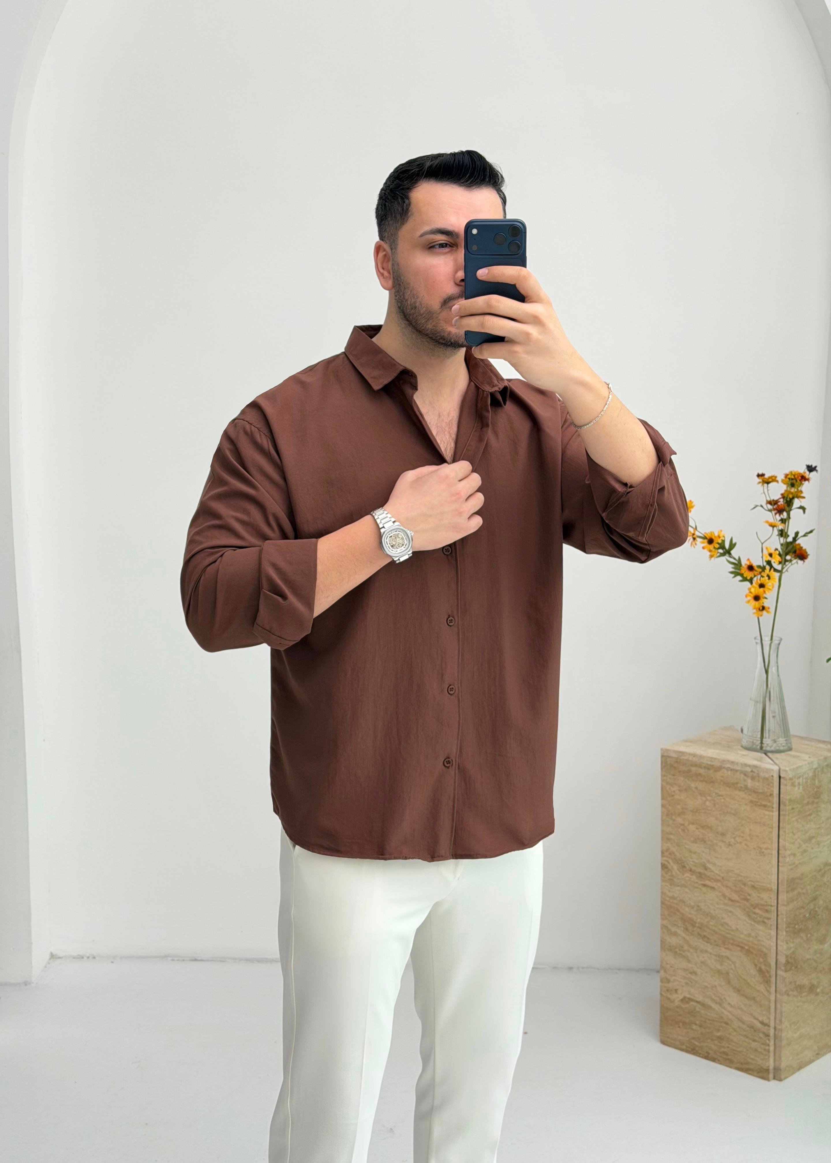 Moses Tensel Kahve Oversize Gömlek