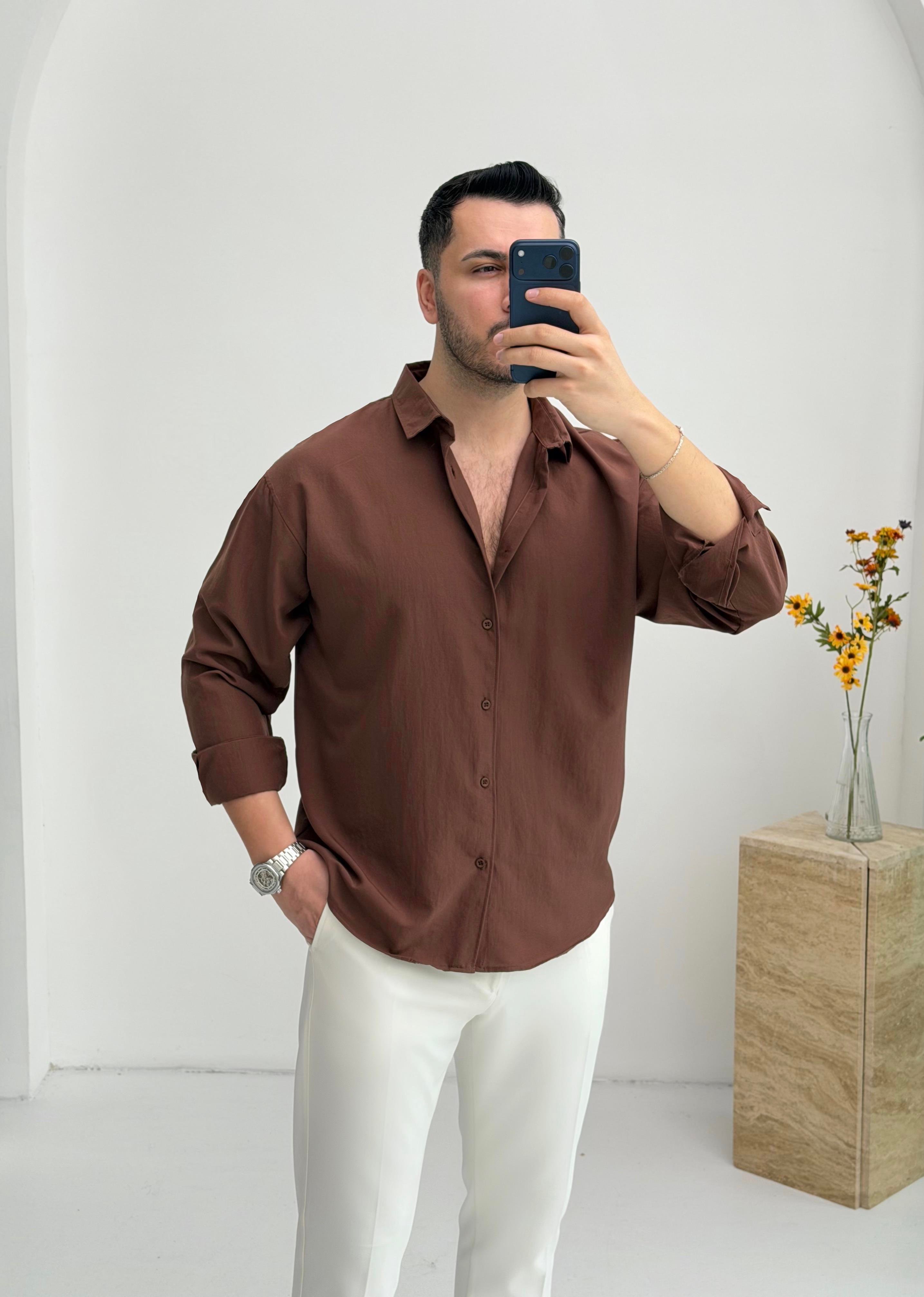 Moses Tensel Kahve Oversize Gömlek