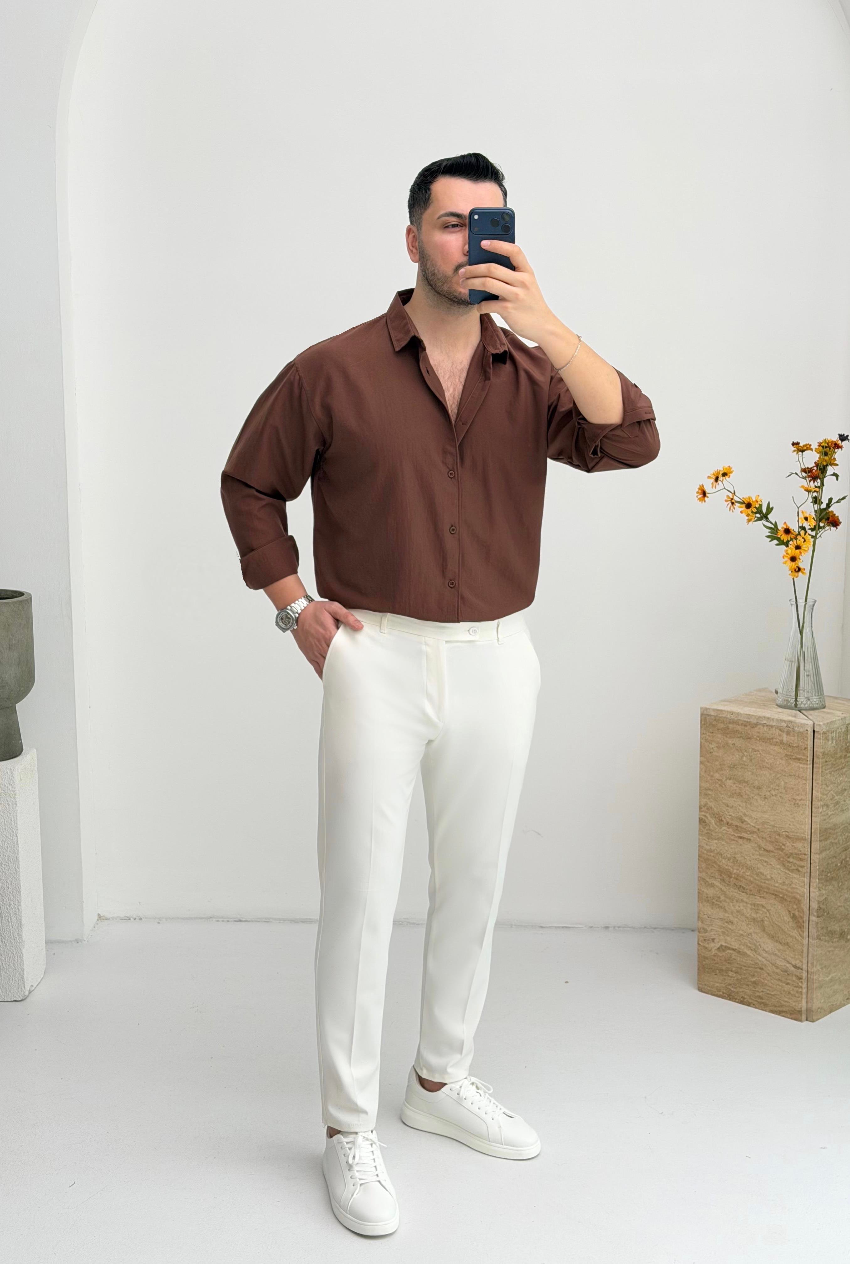 Moses Tensel Kahve Oversize Gömlek