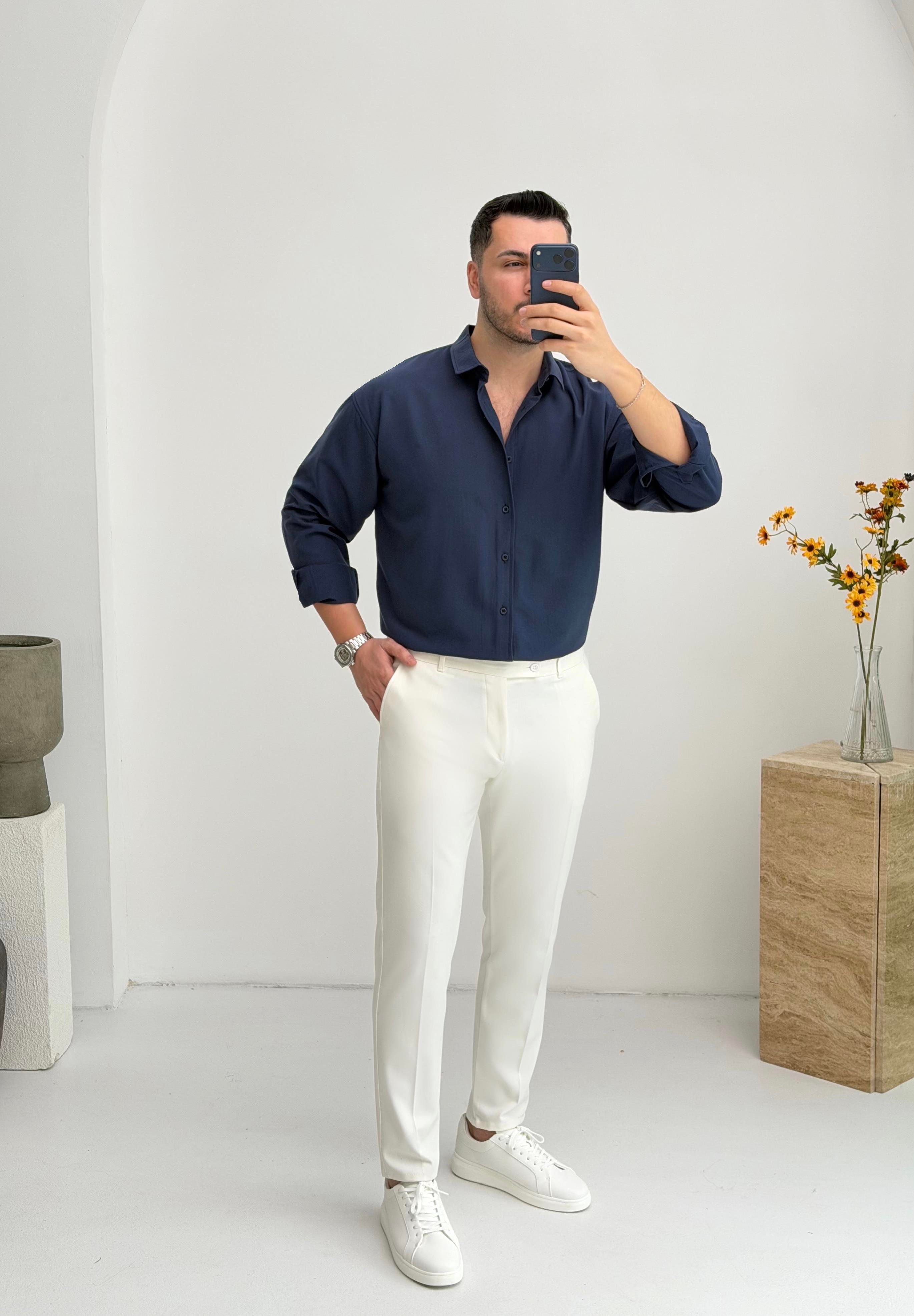 Moses Tensel Lacivert Oversize Gömlek