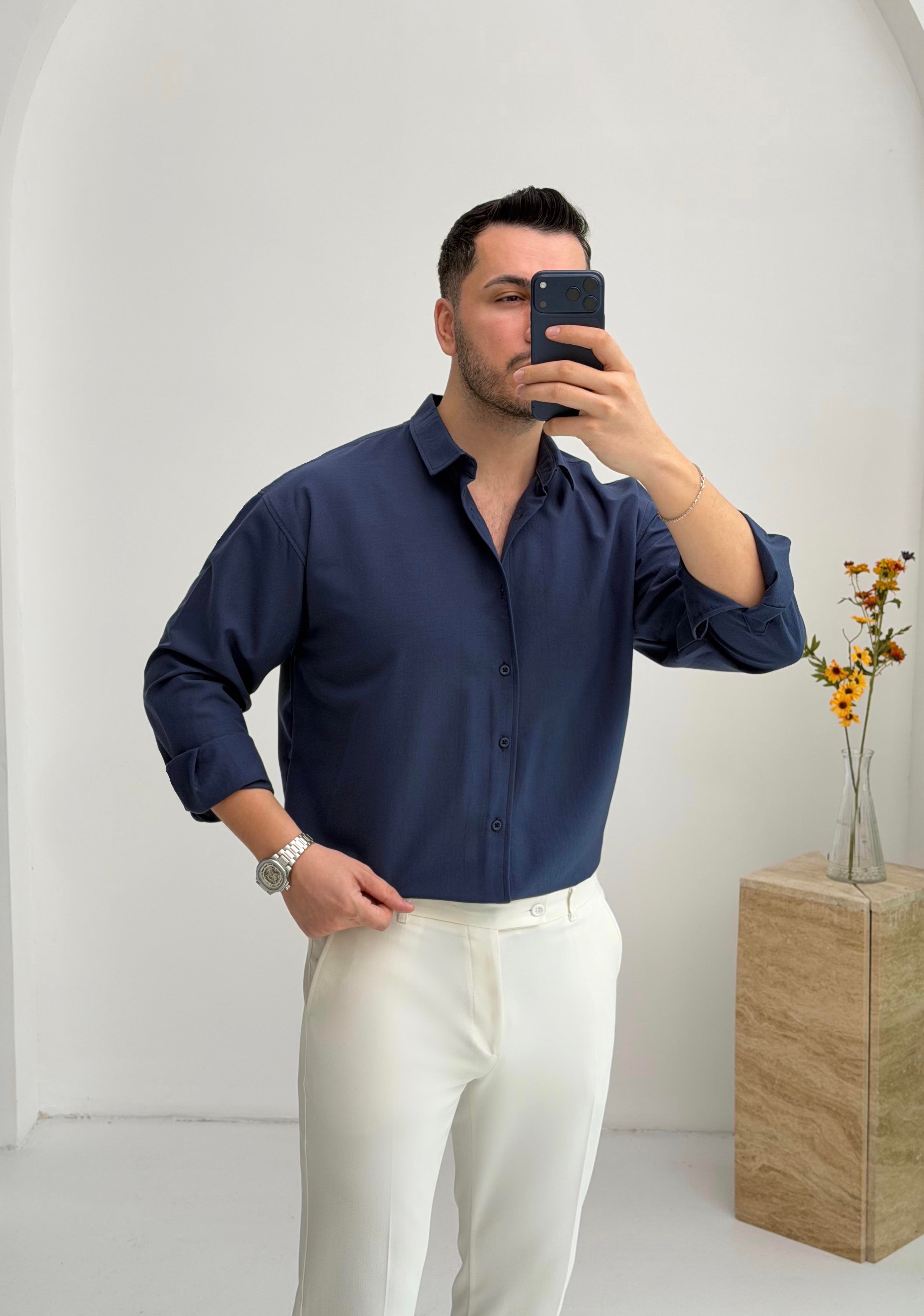 Moses Tensel Lacivert Oversize Gömlek