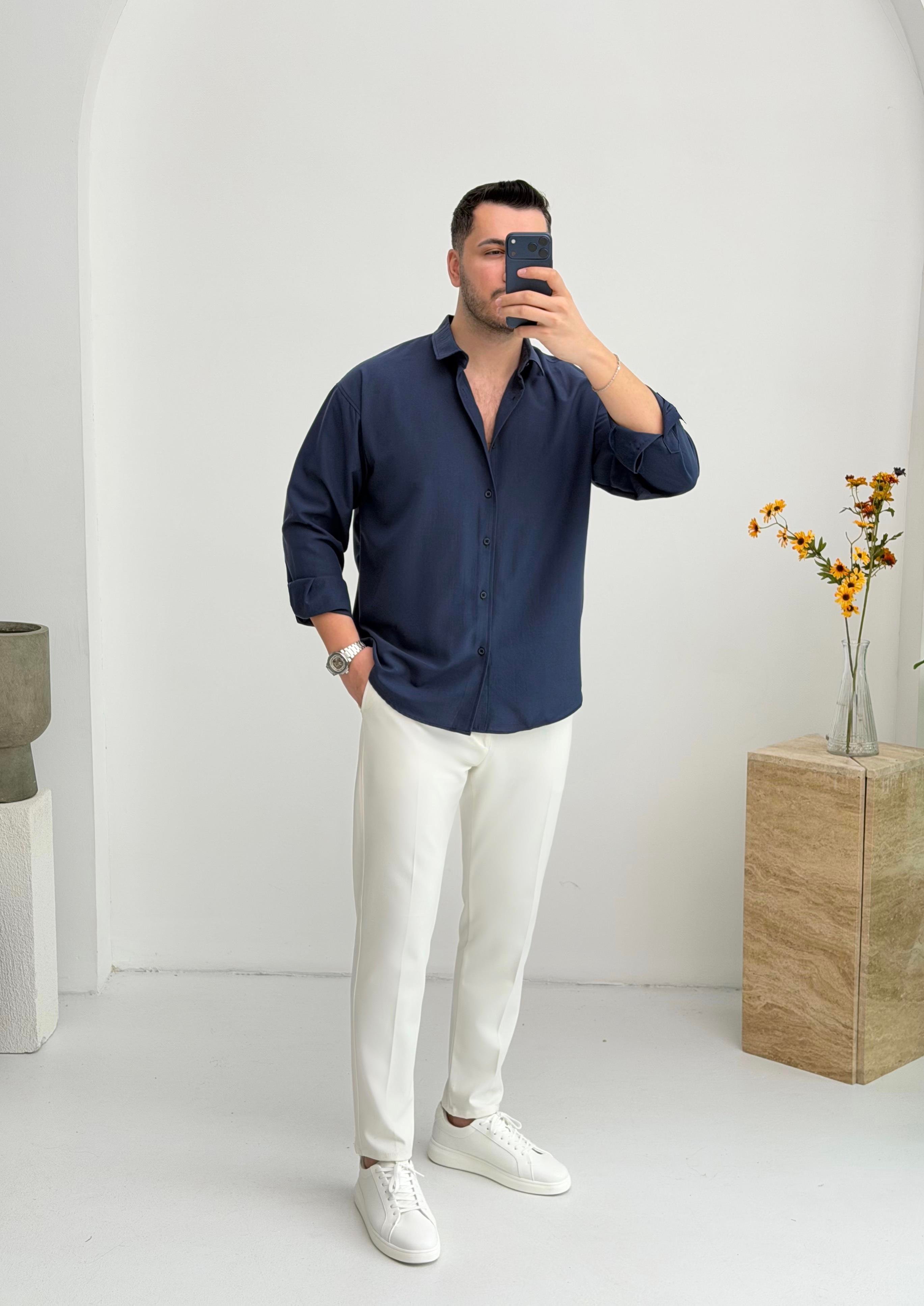 Moses Tensel Lacivert Oversize Gömlek