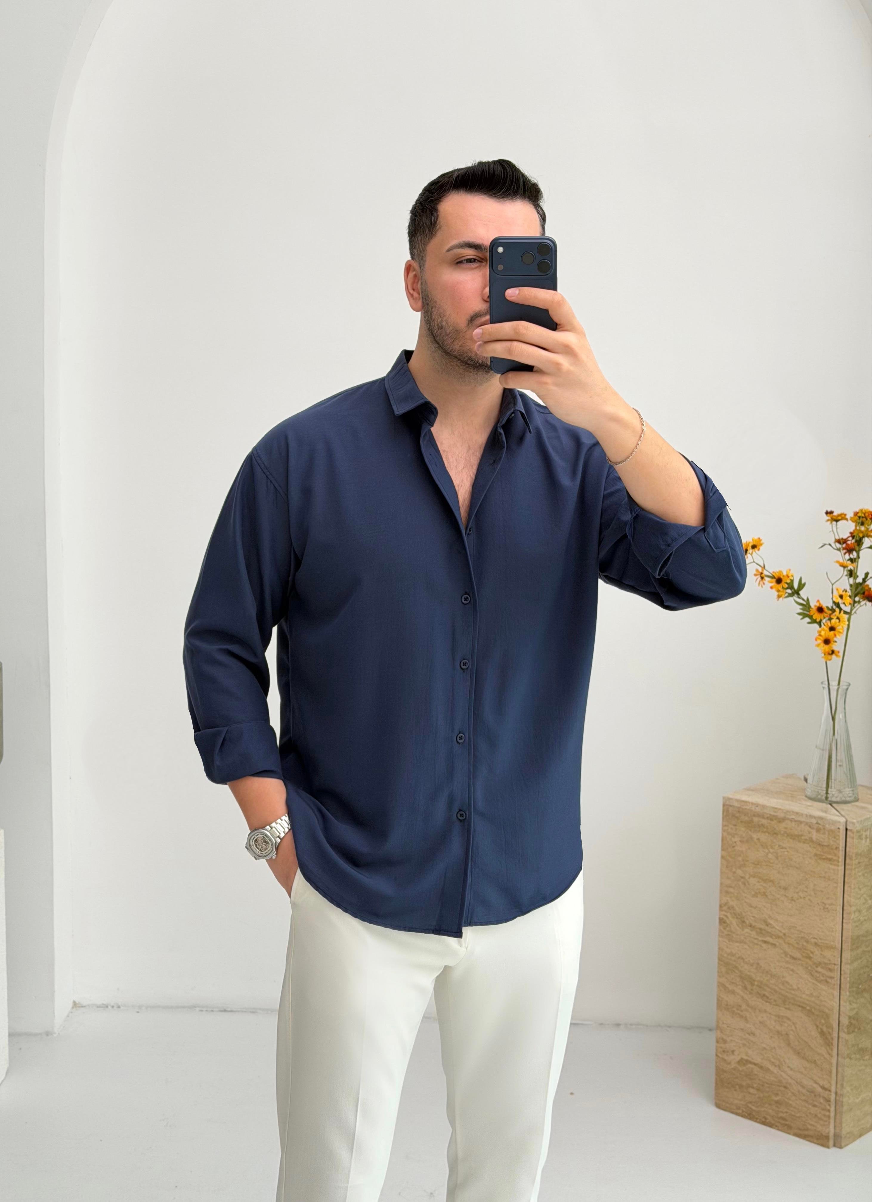 Moses Tensel Lacivert Oversize Gömlek