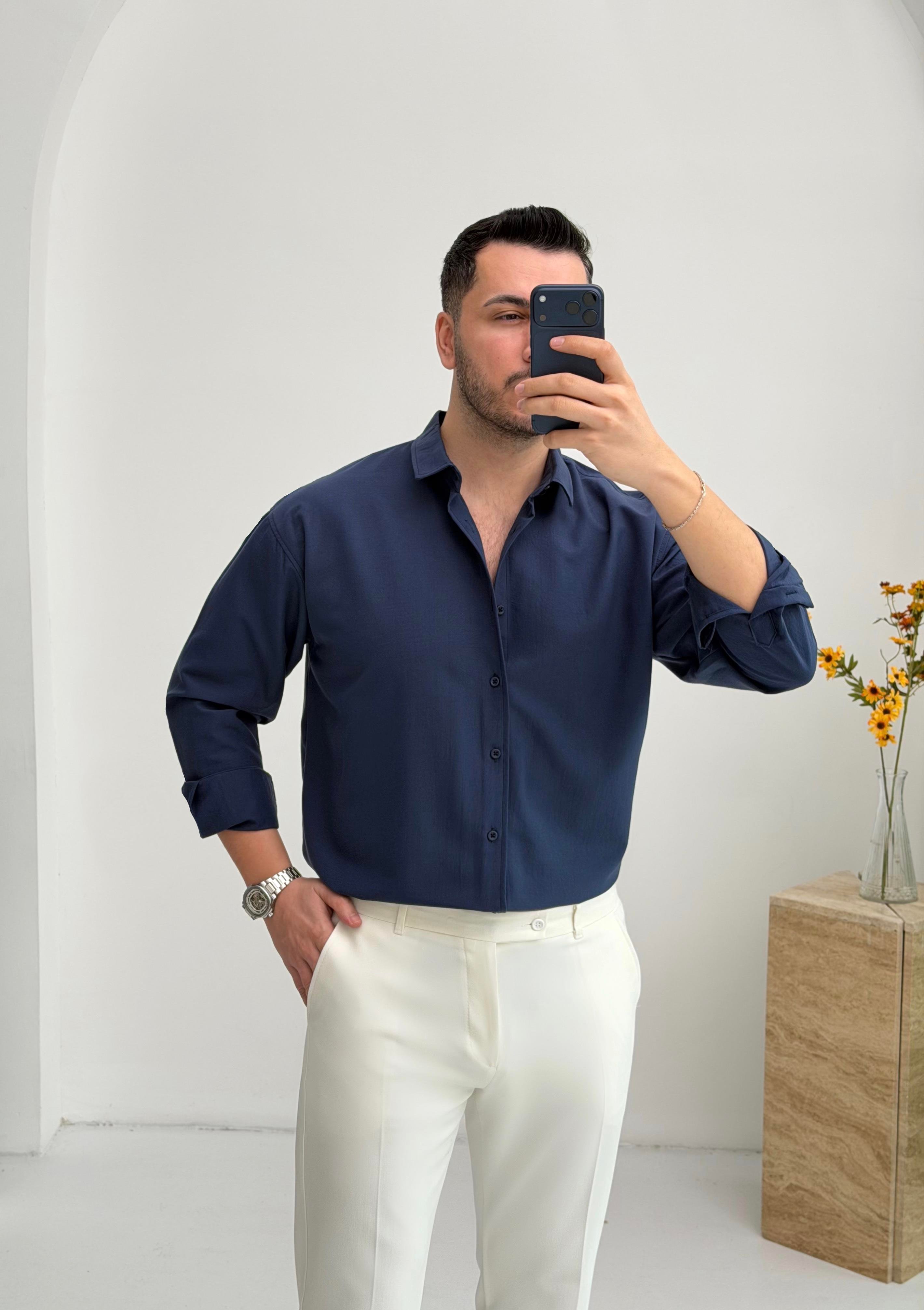 Moses Tensel Lacivert Oversize Gömlek