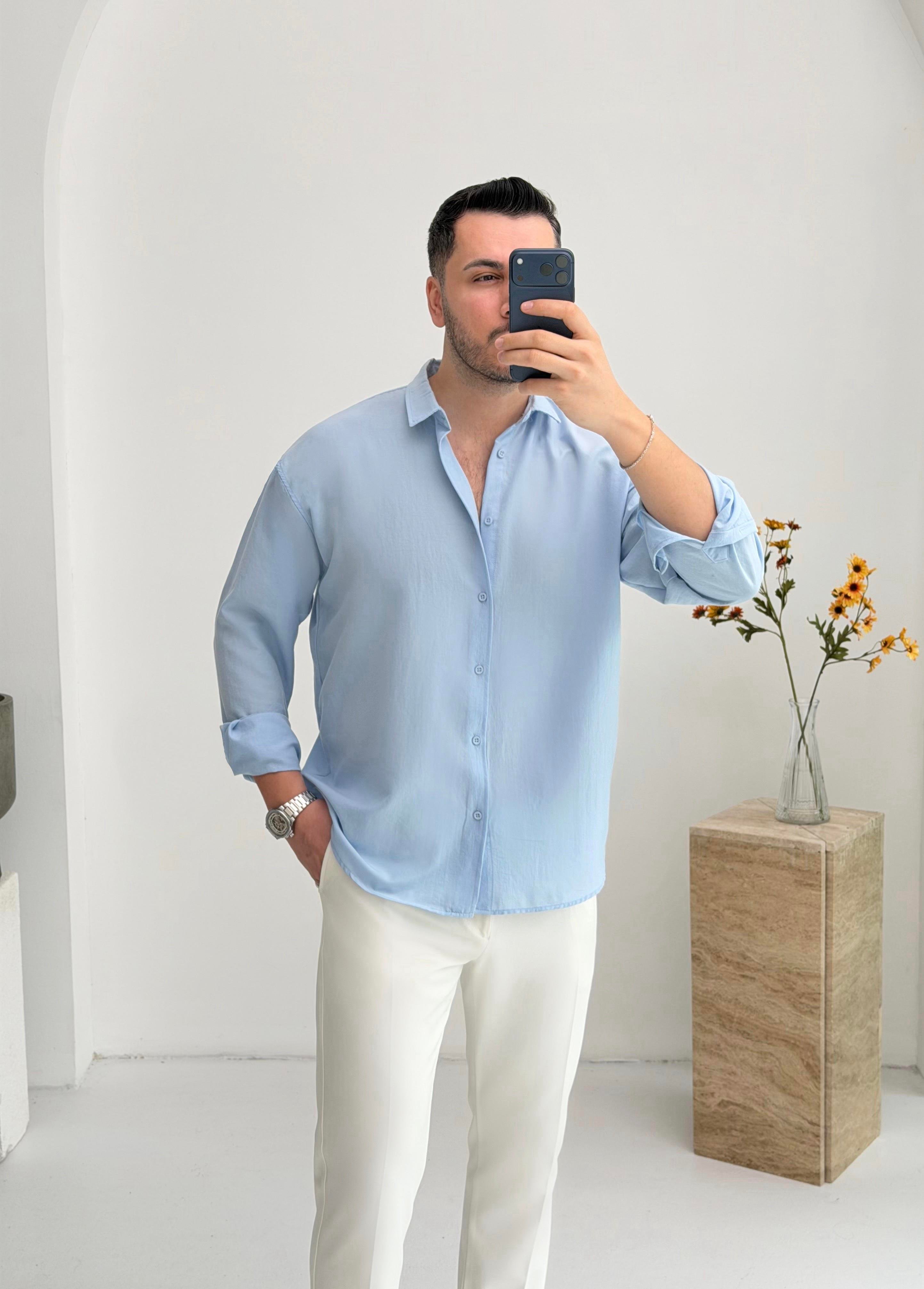Moses Tensel Mavi Oversize Gömlek