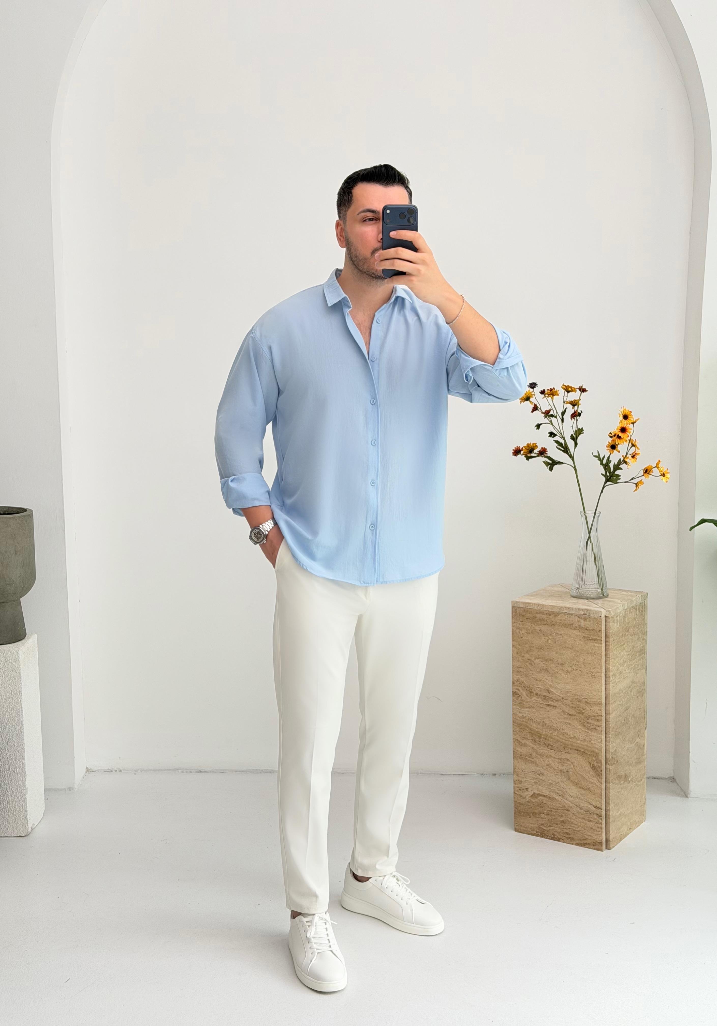 Moses Tensel Mavi Oversize Gömlek