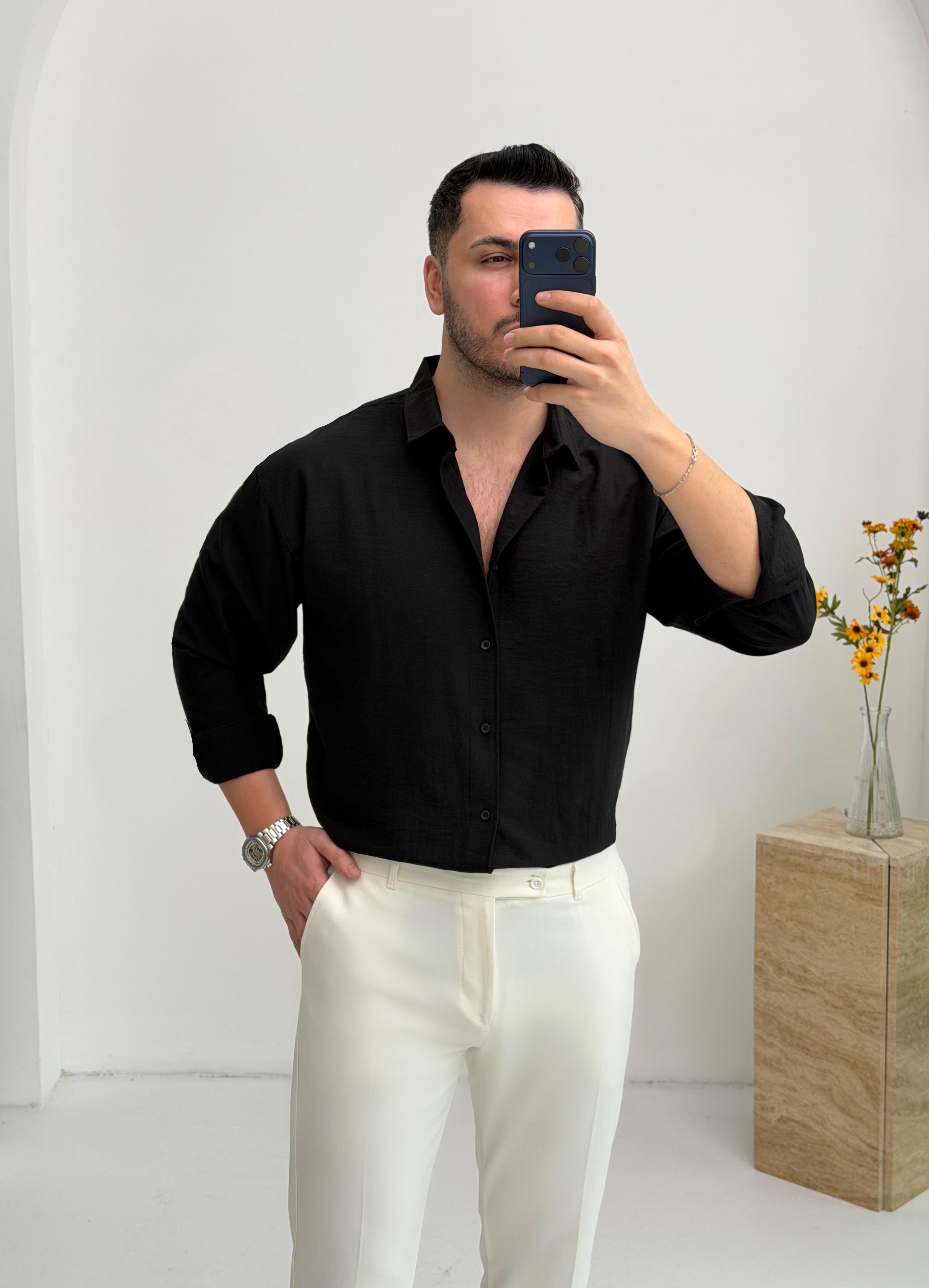 Moses Tensel Siyah Oversize Gömlek