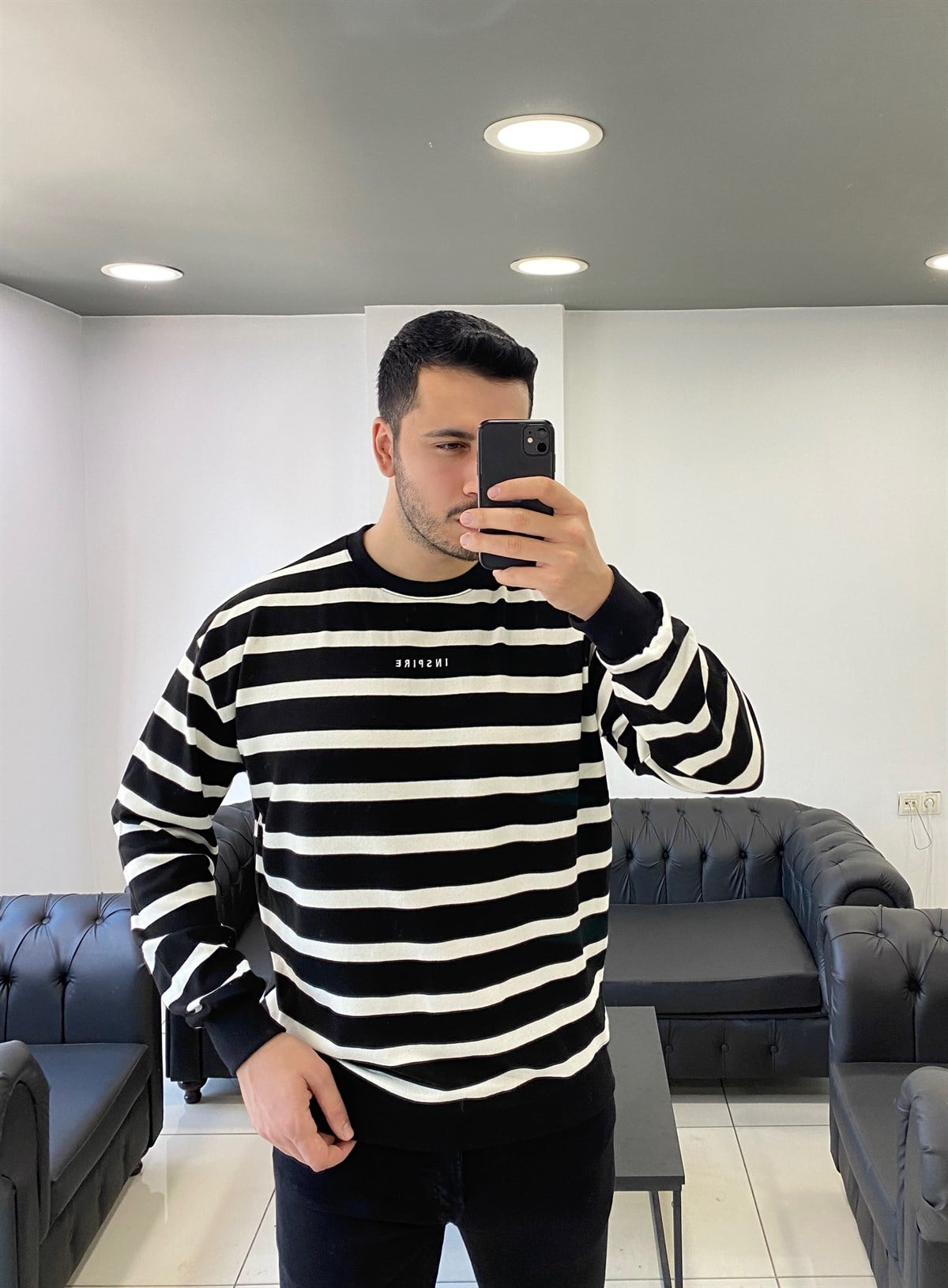 Nakış Detay Çizgili Oversize Triko