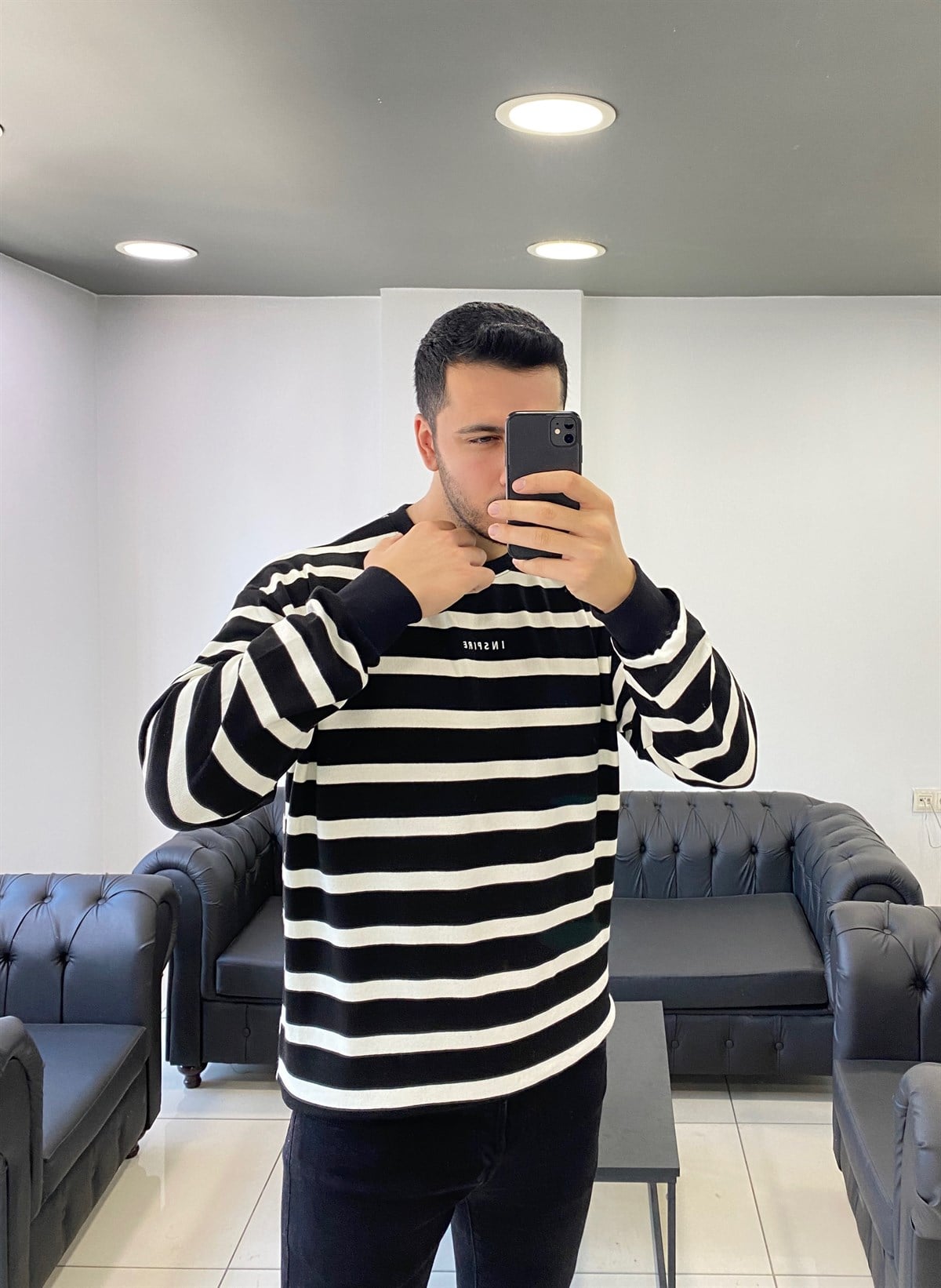 Nakış Detay Çizgili Oversize Triko