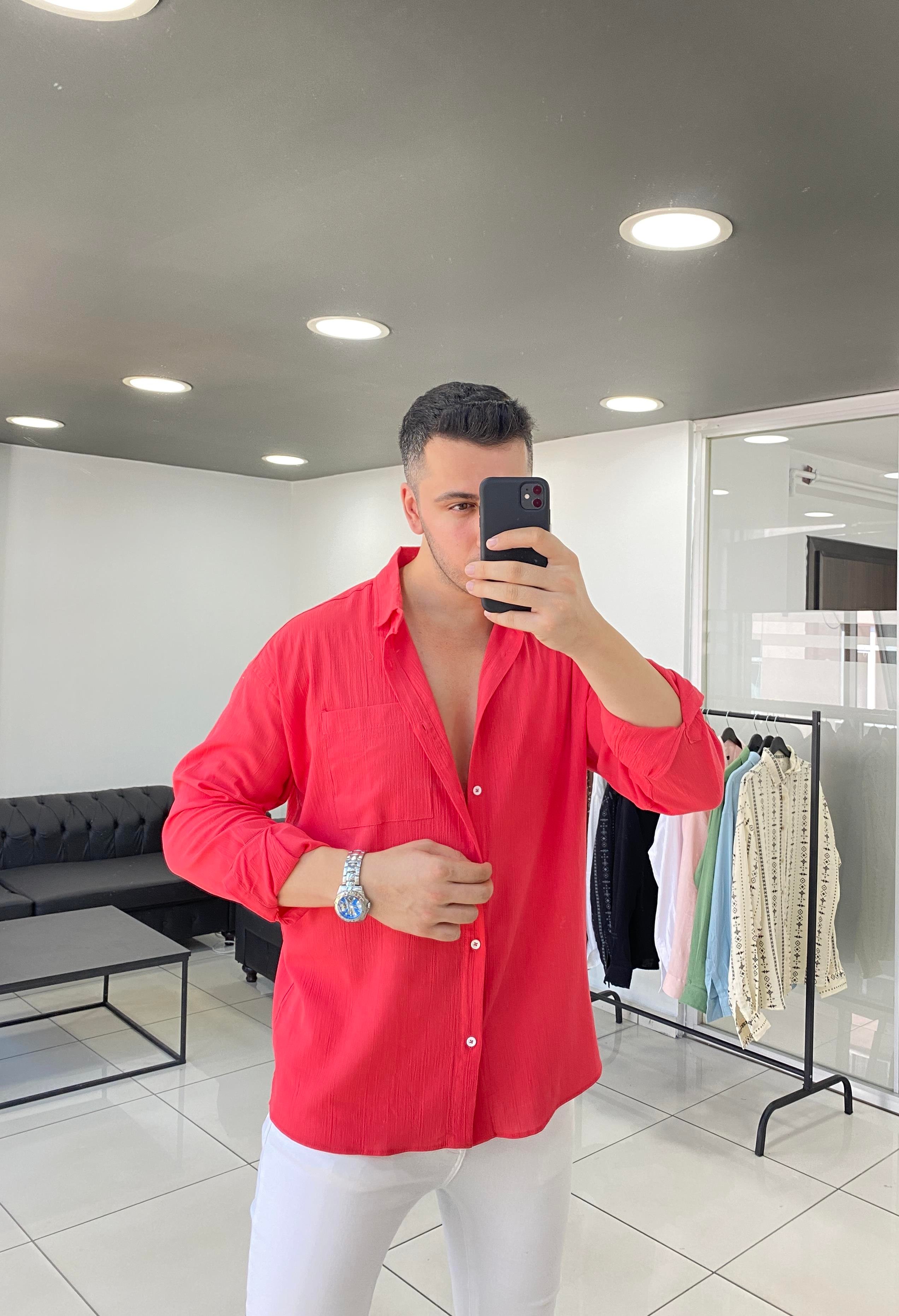 Nar Çiçeği Oversize Keten Gömlek