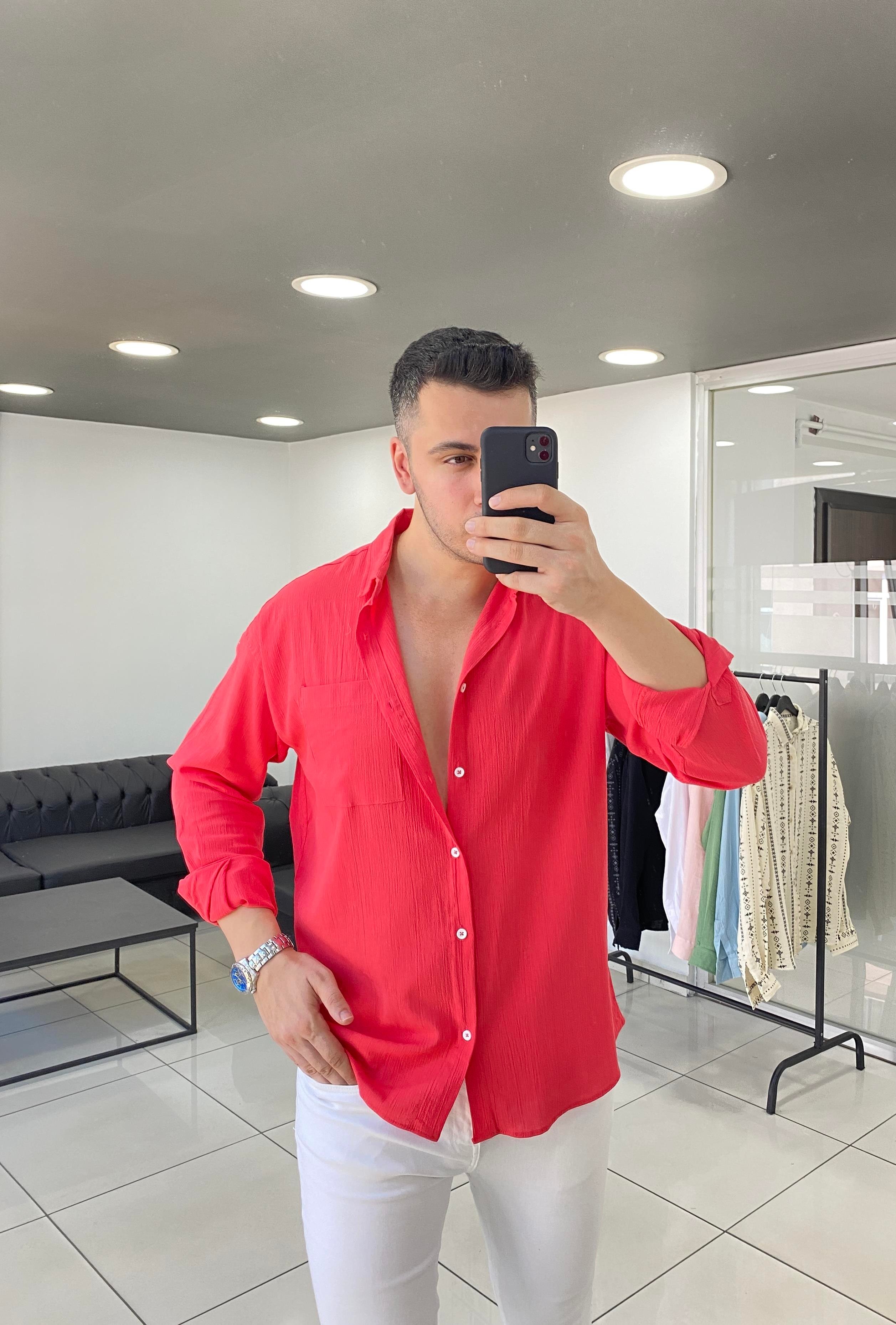 Nar Çiçeği Oversize Keten Gömlek