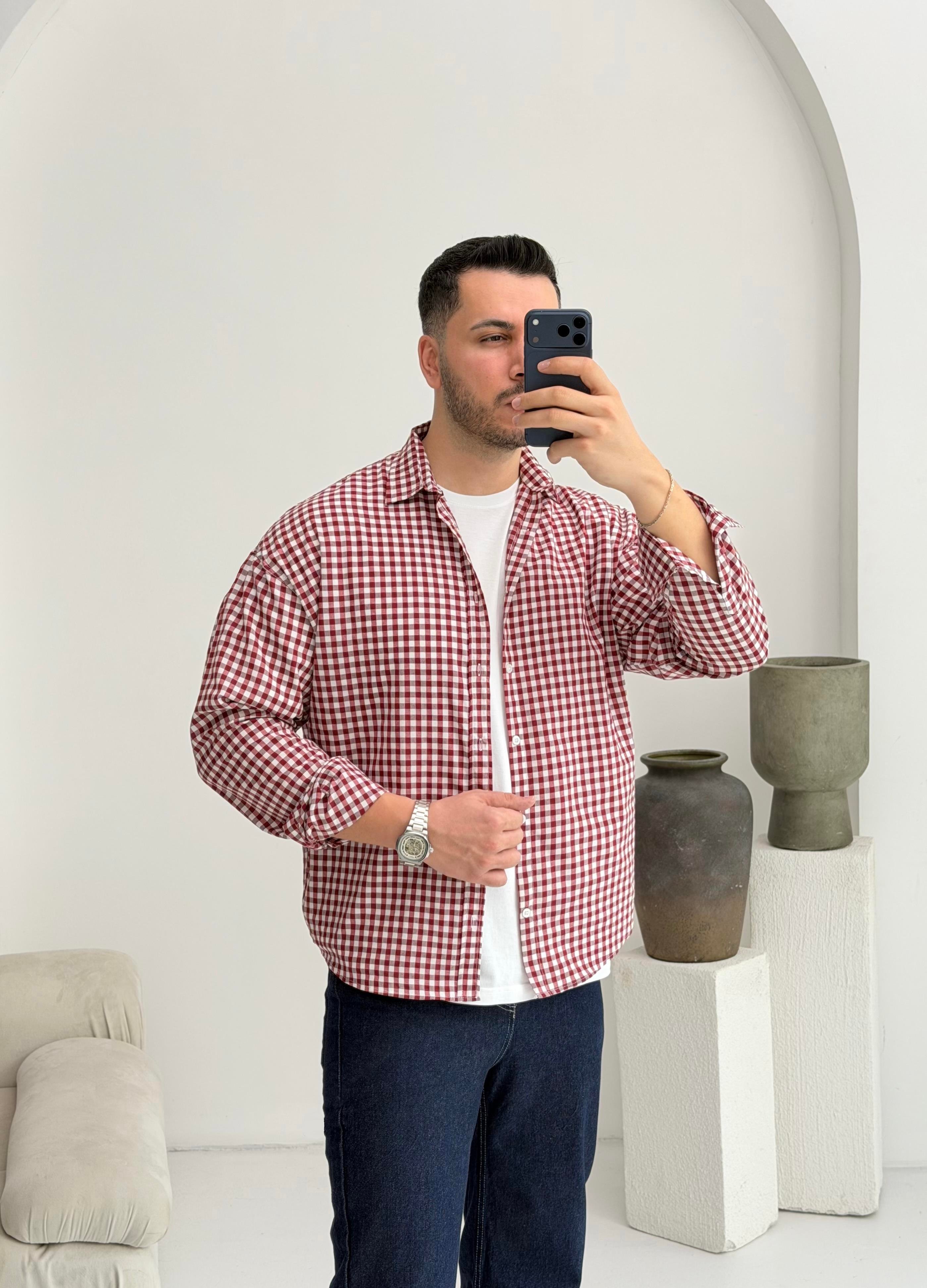 Noche Kırmızı Ekose Oversize Gömlek