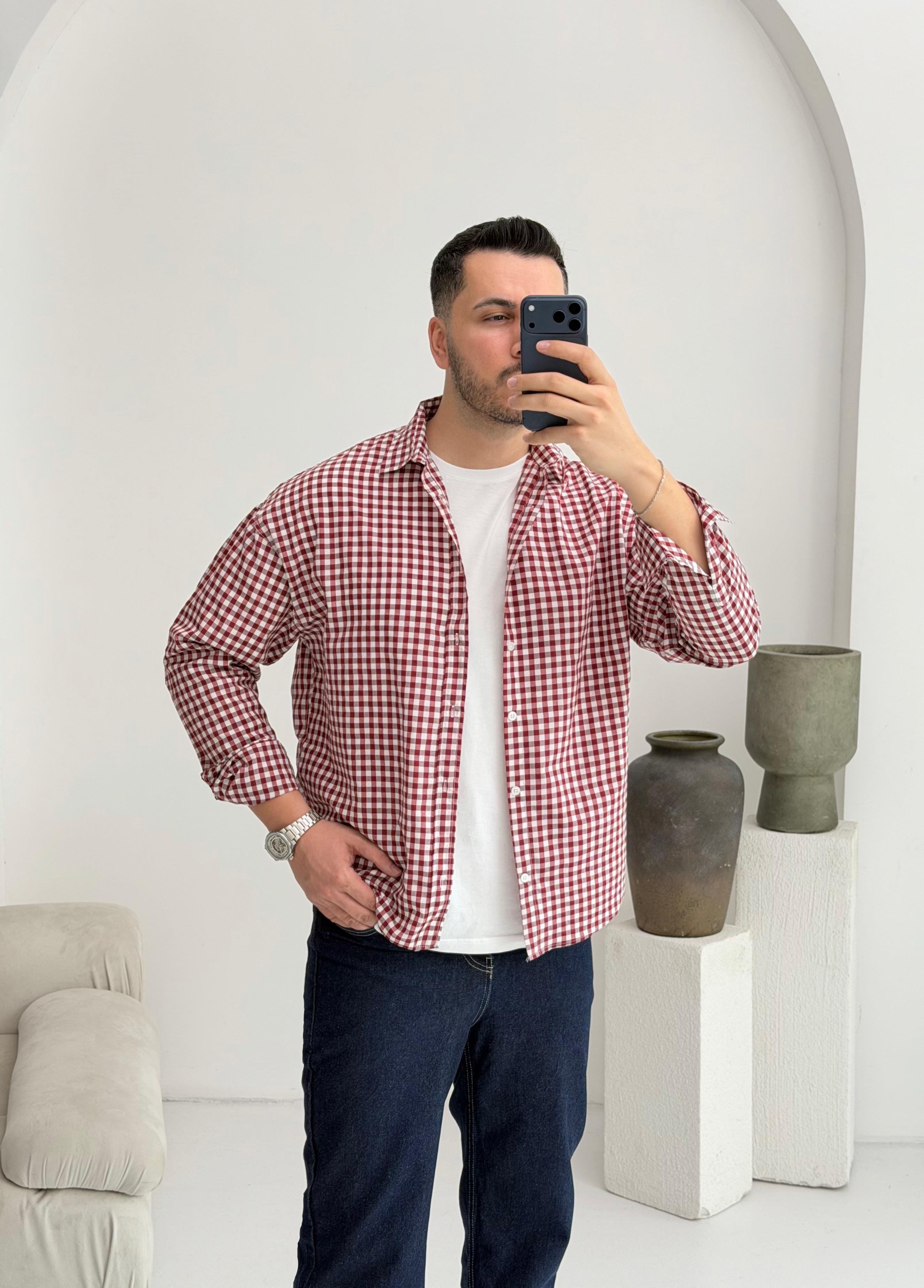Noche Kırmızı Ekose Oversize Gömlek