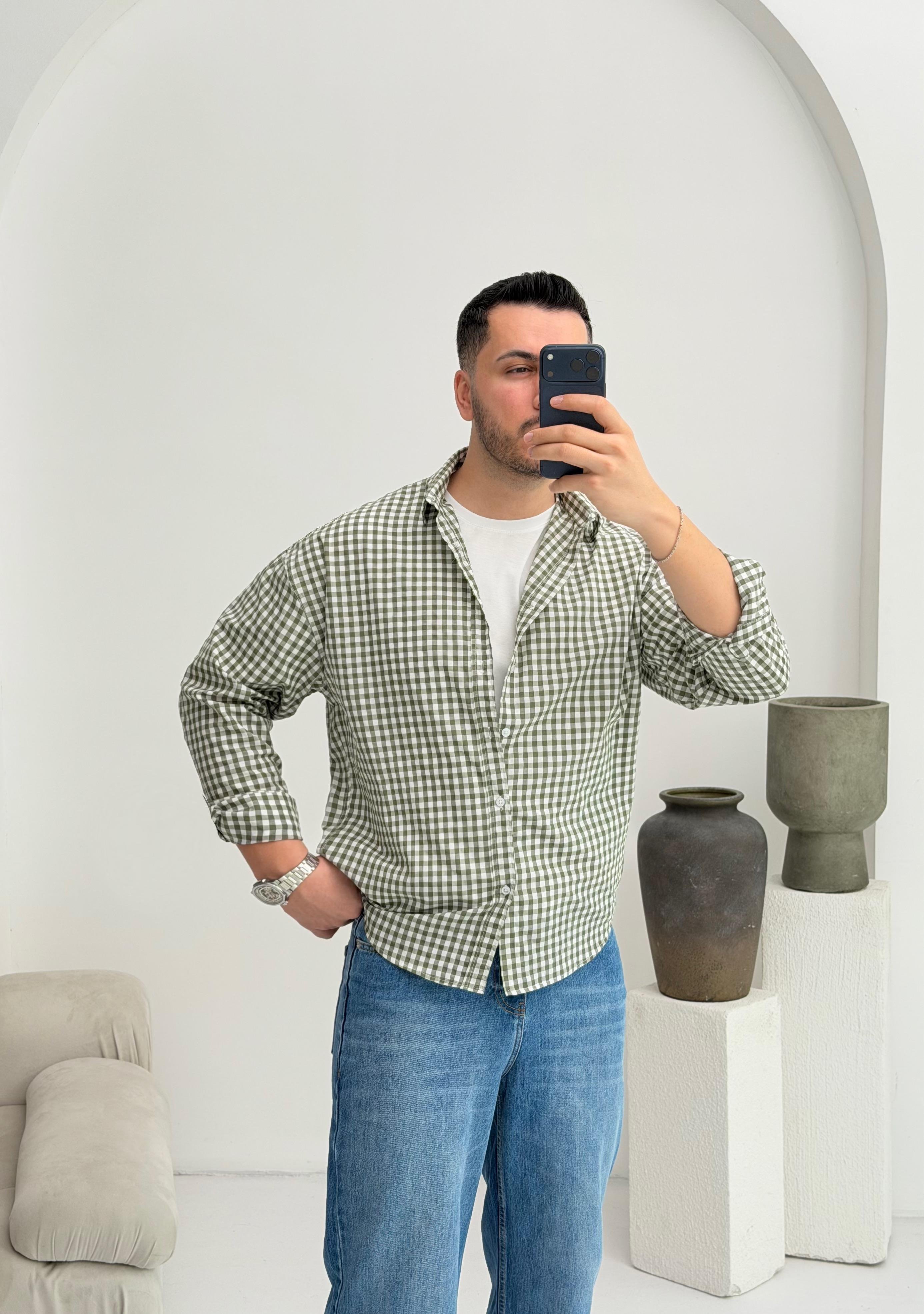 Noche Yeşil Ekose Oversize Gömlek