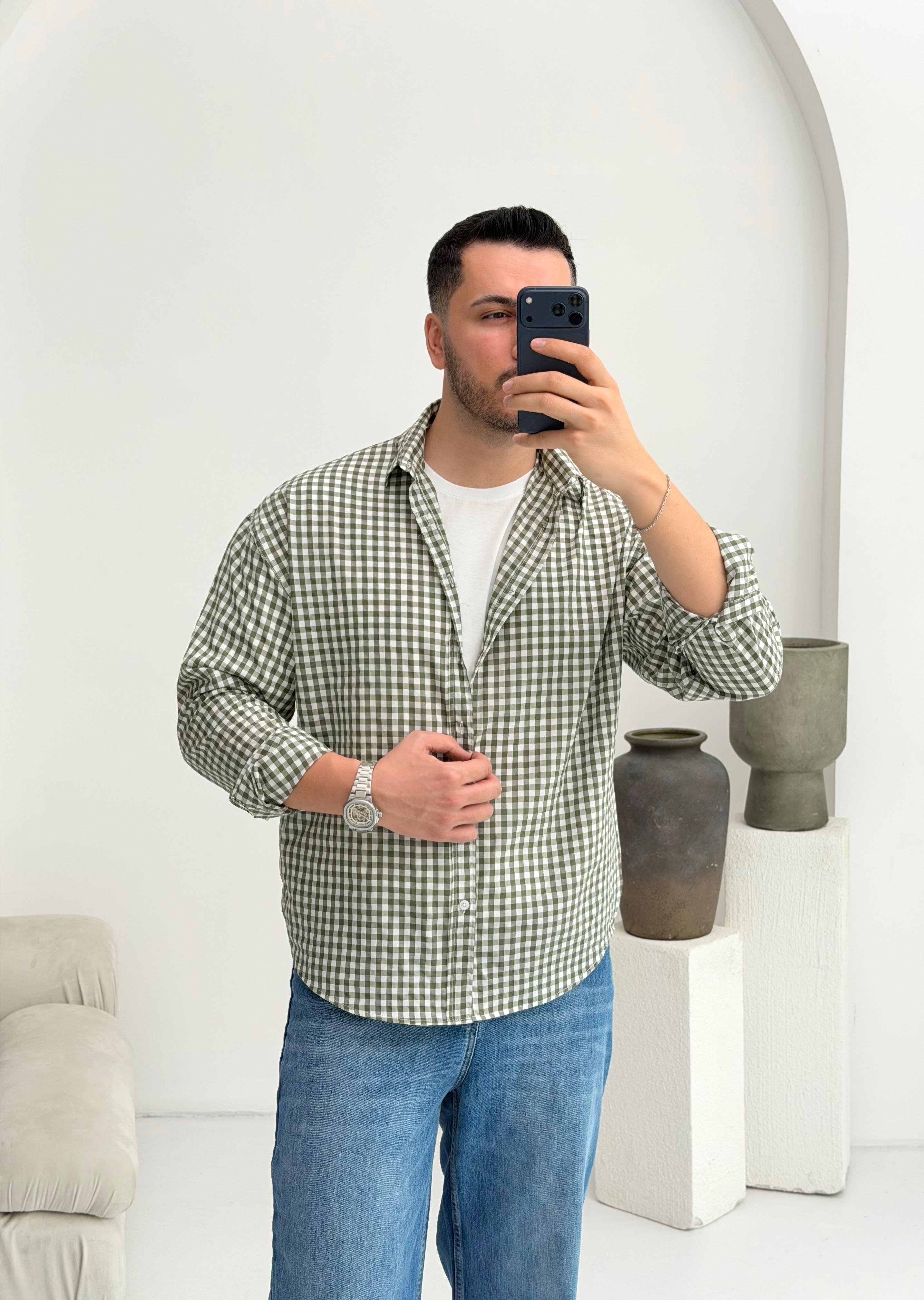 Noche Yeşil Ekose Oversize Gömlek
